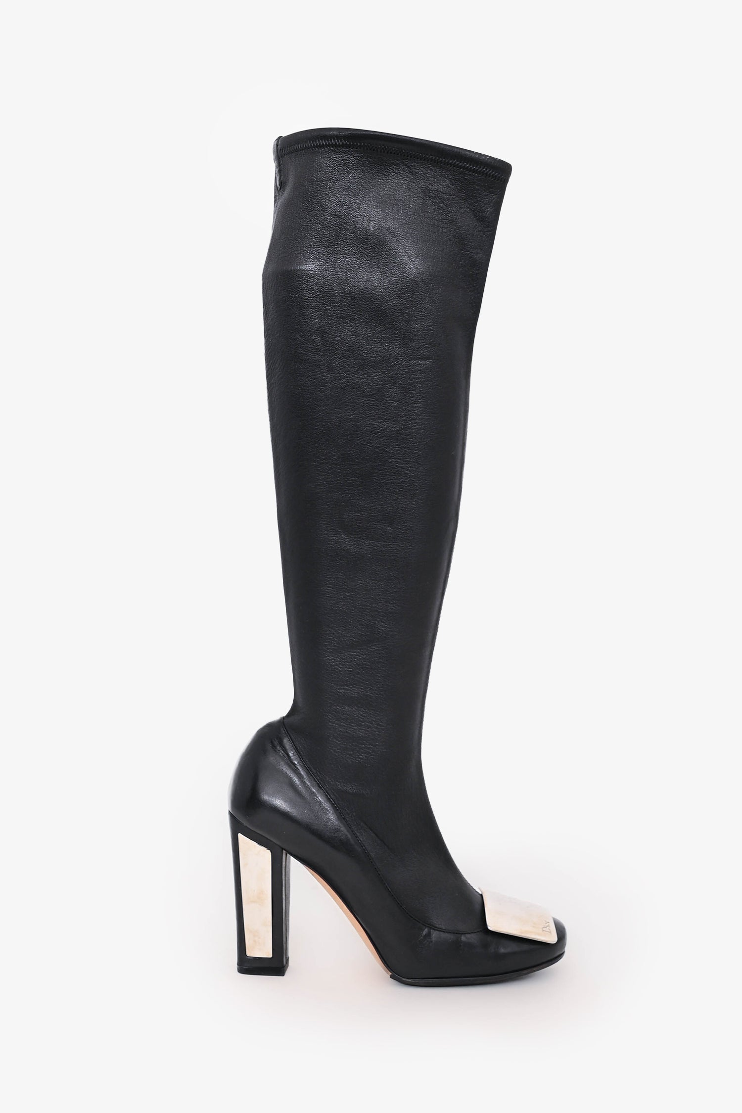 Dior Handbag Christian Plue Knee High Boots Leather Black Logo Shoes