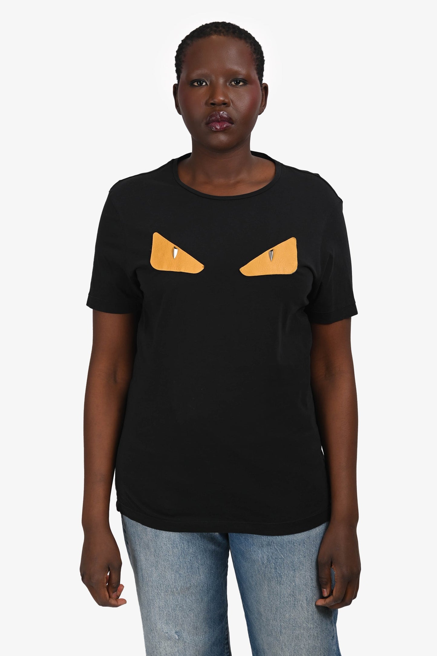 Fendi Handbag Cotton Monster Crew Neck T-Shirt Leather Black Yellow