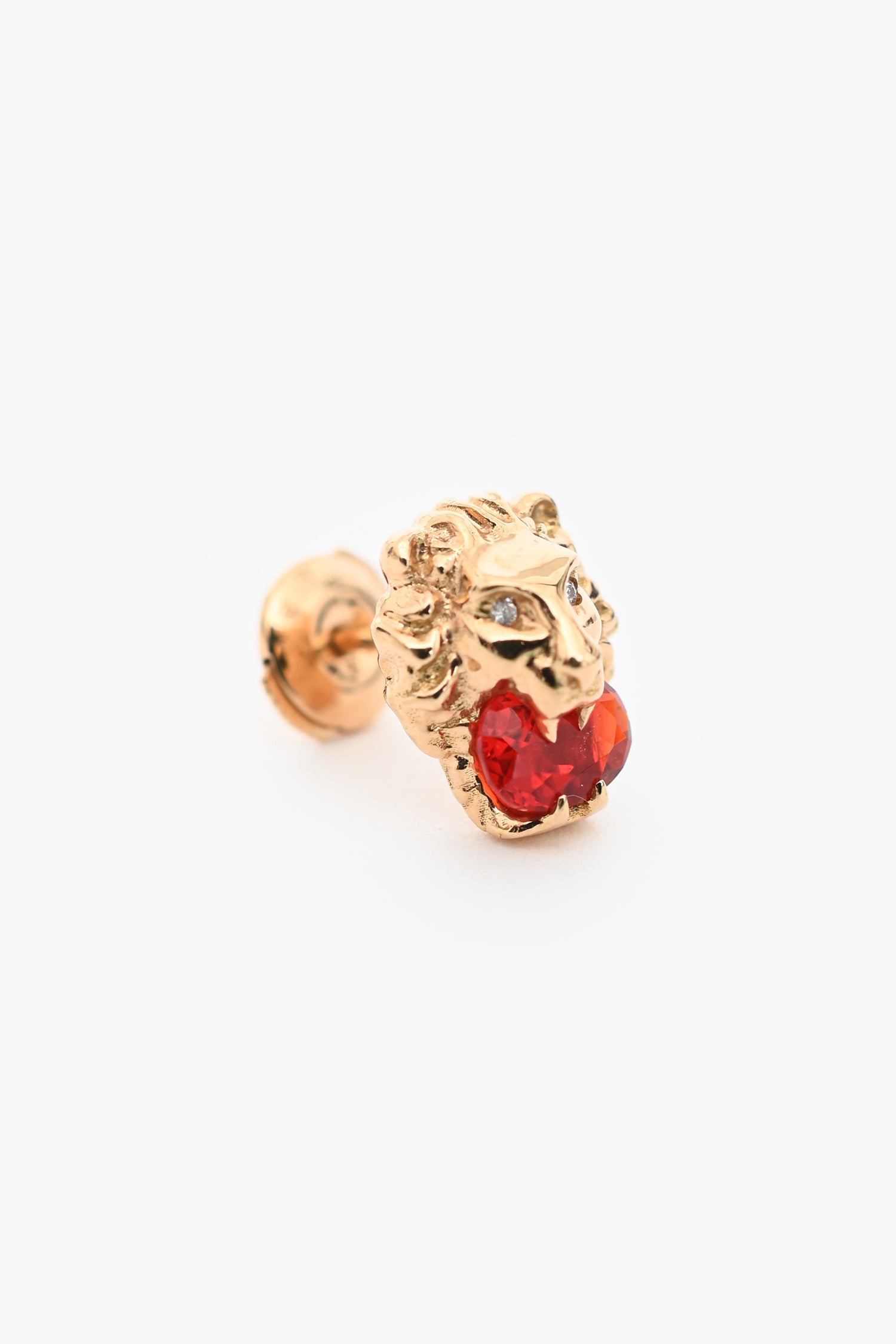 Gucci 18K Yellow Gold/Fire Opal/Diamond Set Lion Head Earrings