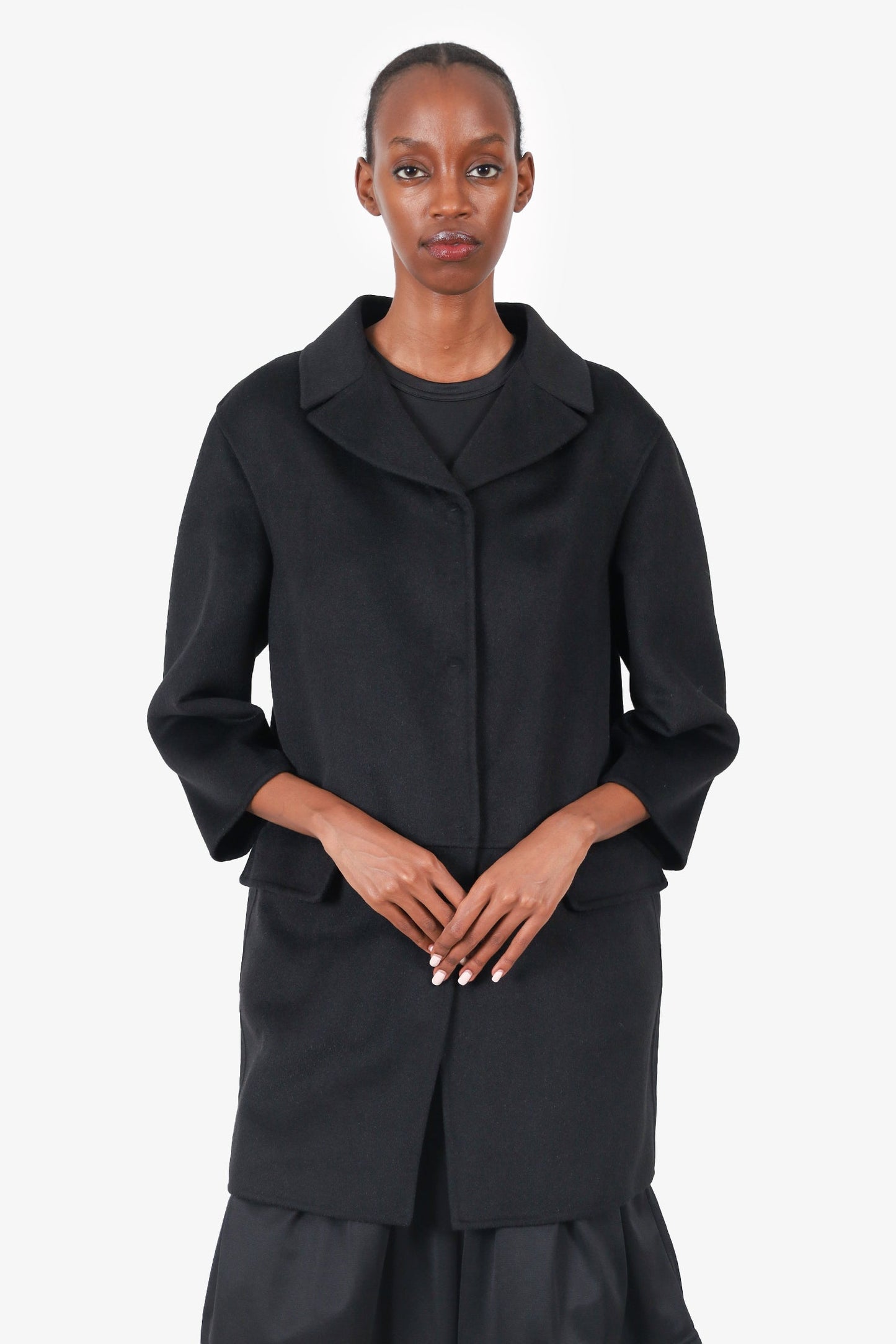 Prada Handbag Wool Single Breasted Coat Black
