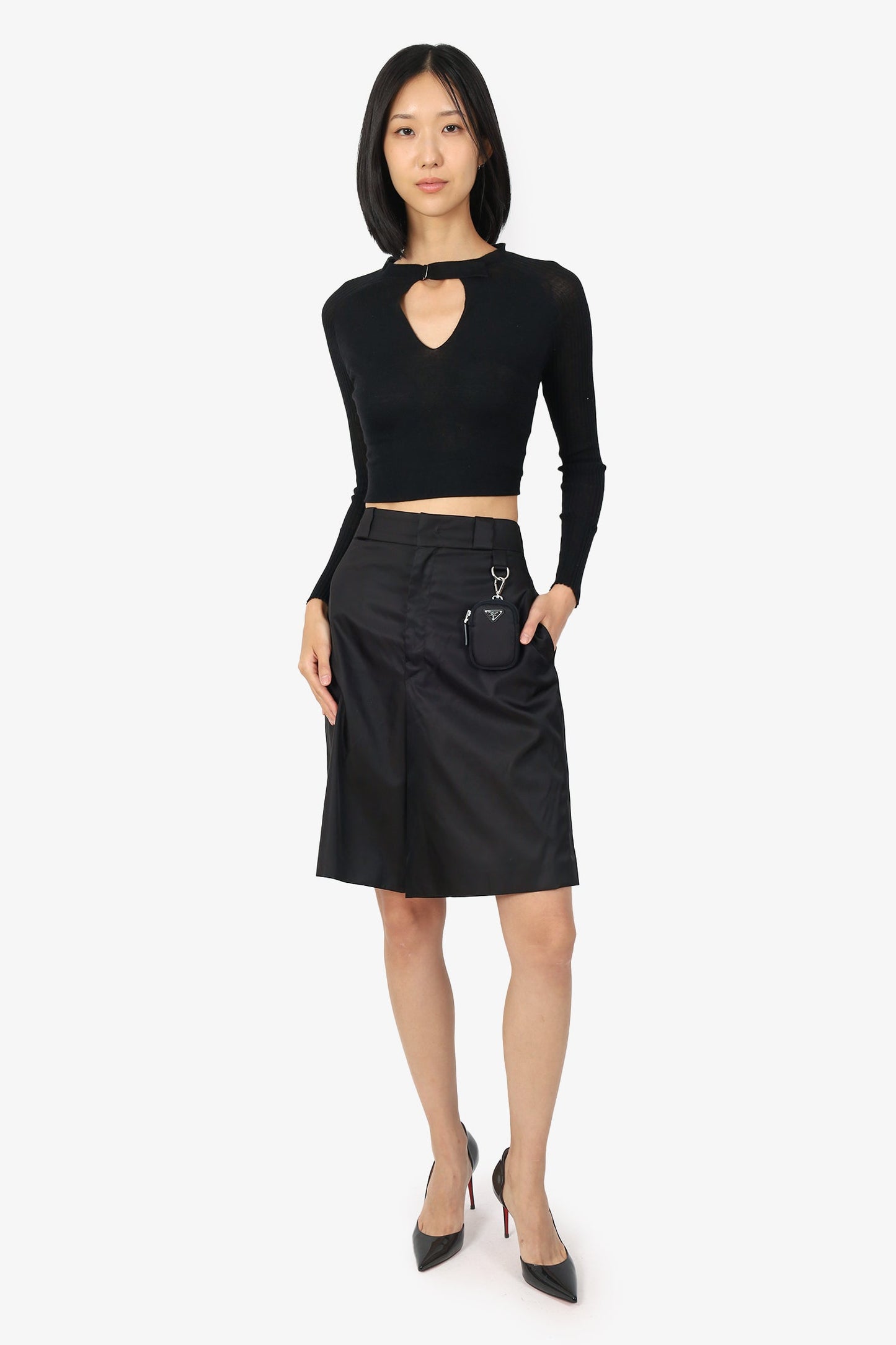Prada Handbag Re- Bermuda Shorts With Pouch Nylon Black