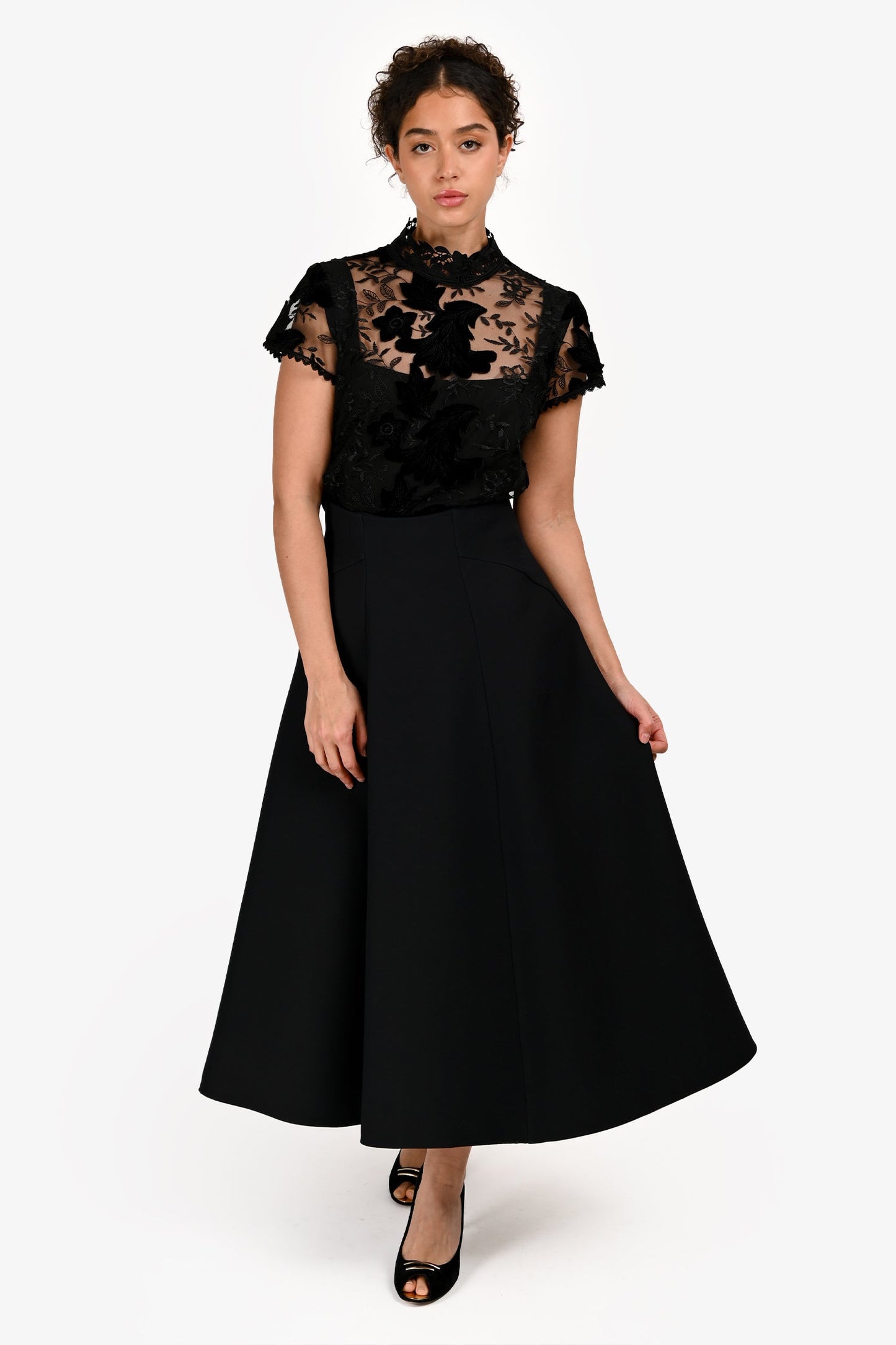 Dior Handbag Christian Wool Silk Mid-Length Skirt Black