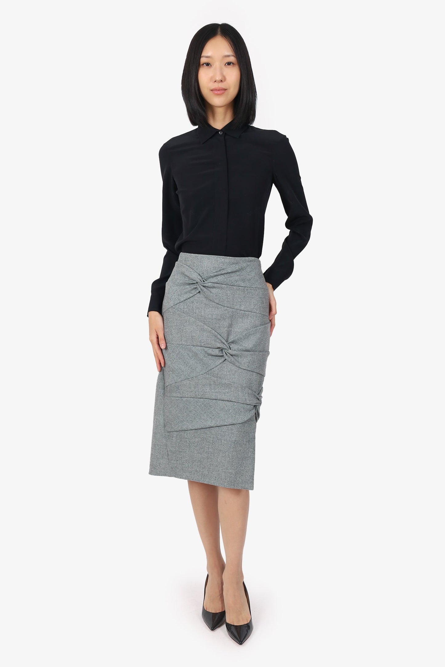 Dior Handbag Christian Twist-Detail Midi Skirt Black White