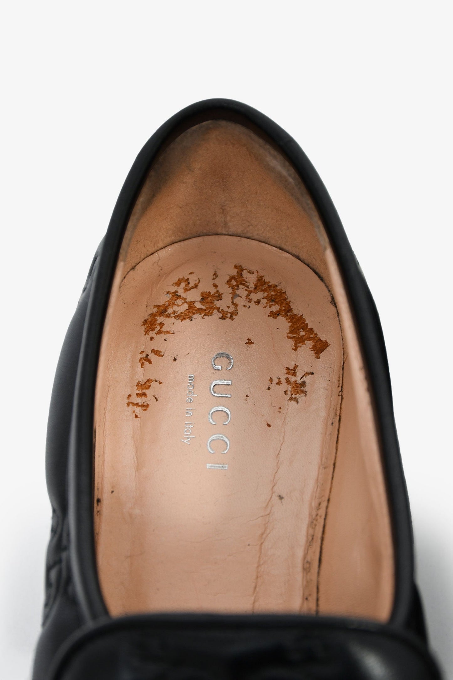 Gucci Black Leather GG Embossed Buckle Detail Platform Loafers Size 37