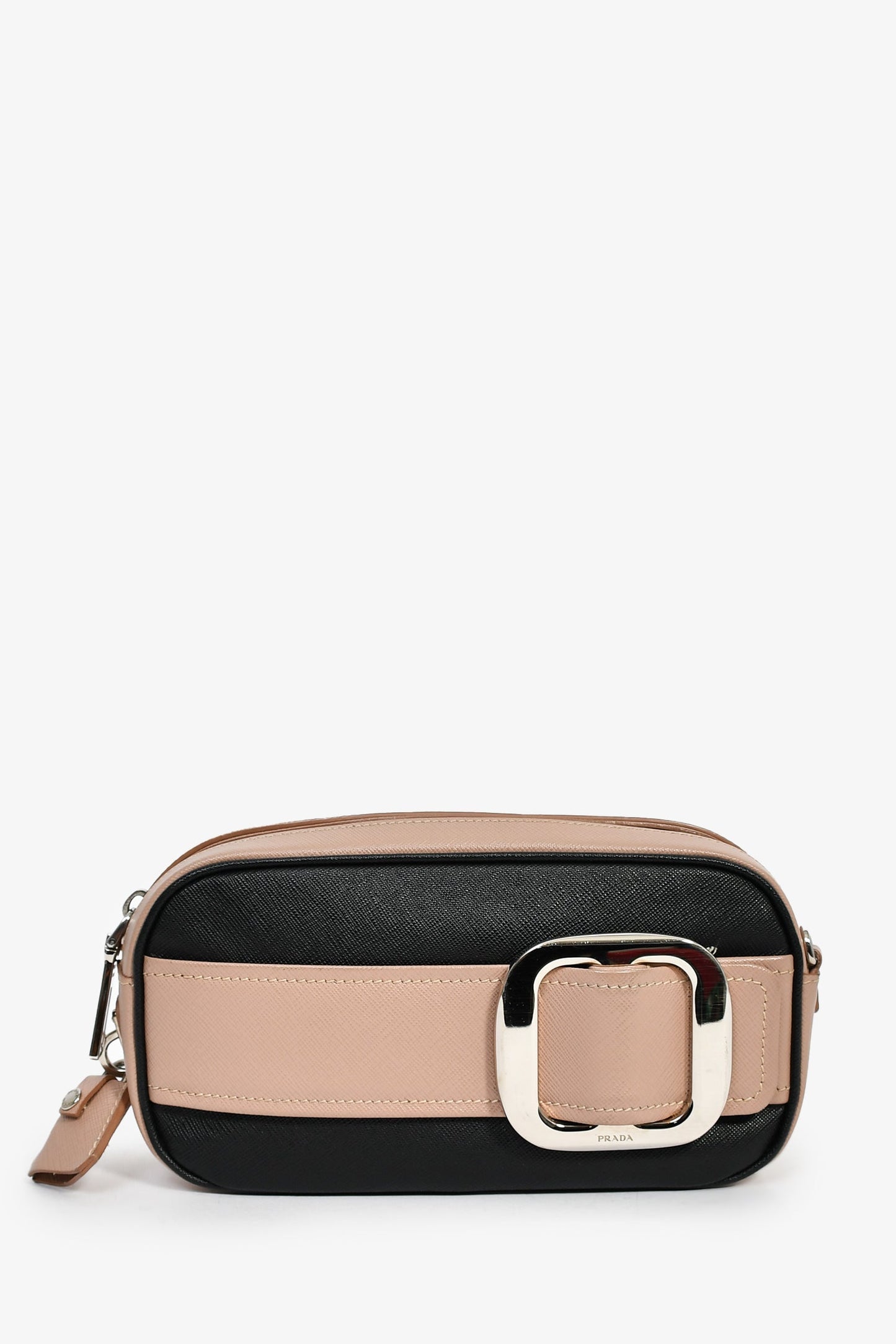 Prada Crossbody Bag Mauve Two-Tone Buckle Camera Bag Saffiano Black