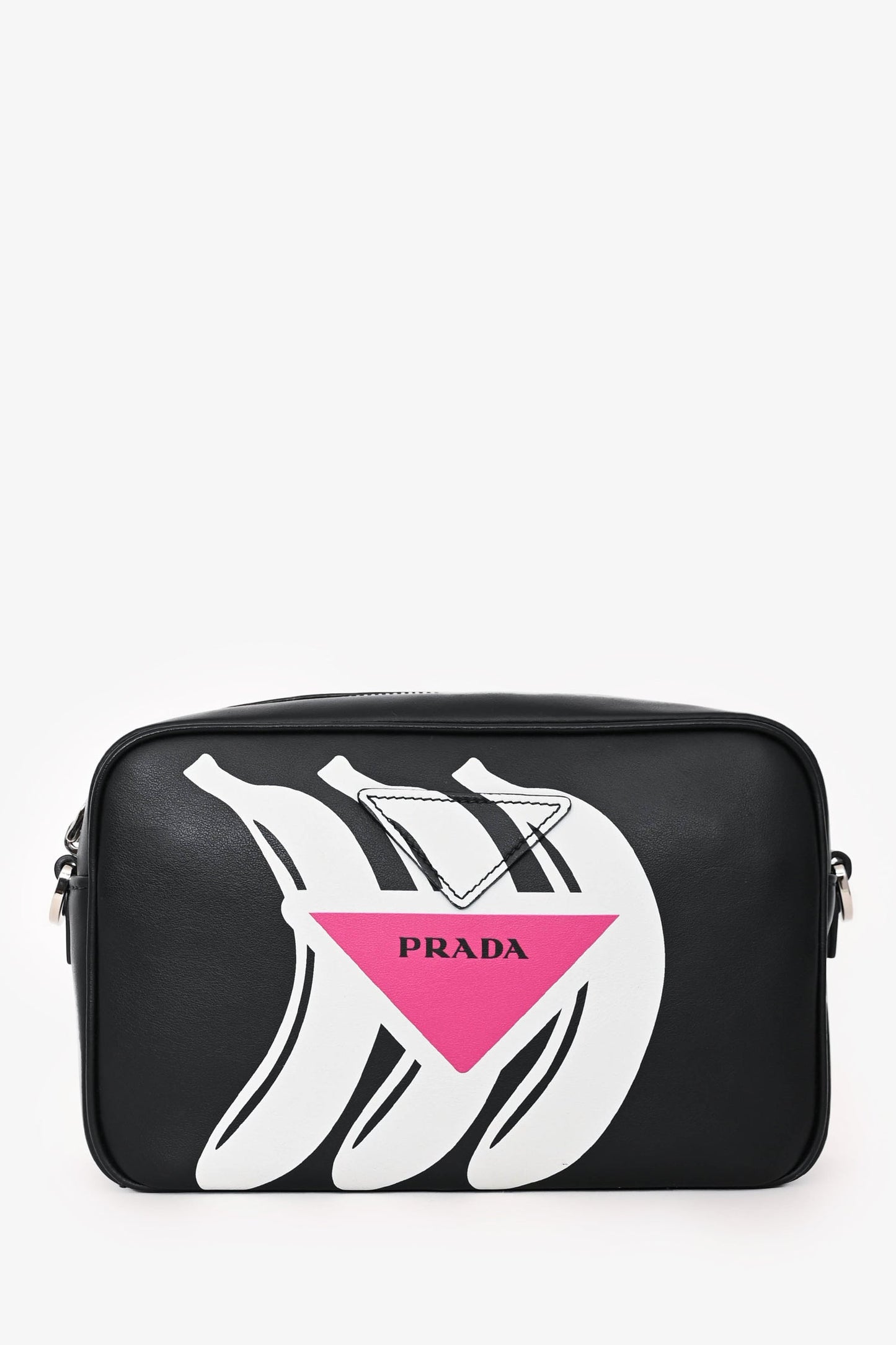 Prada Crossbody Bag Banana Printed Camera Leather Black