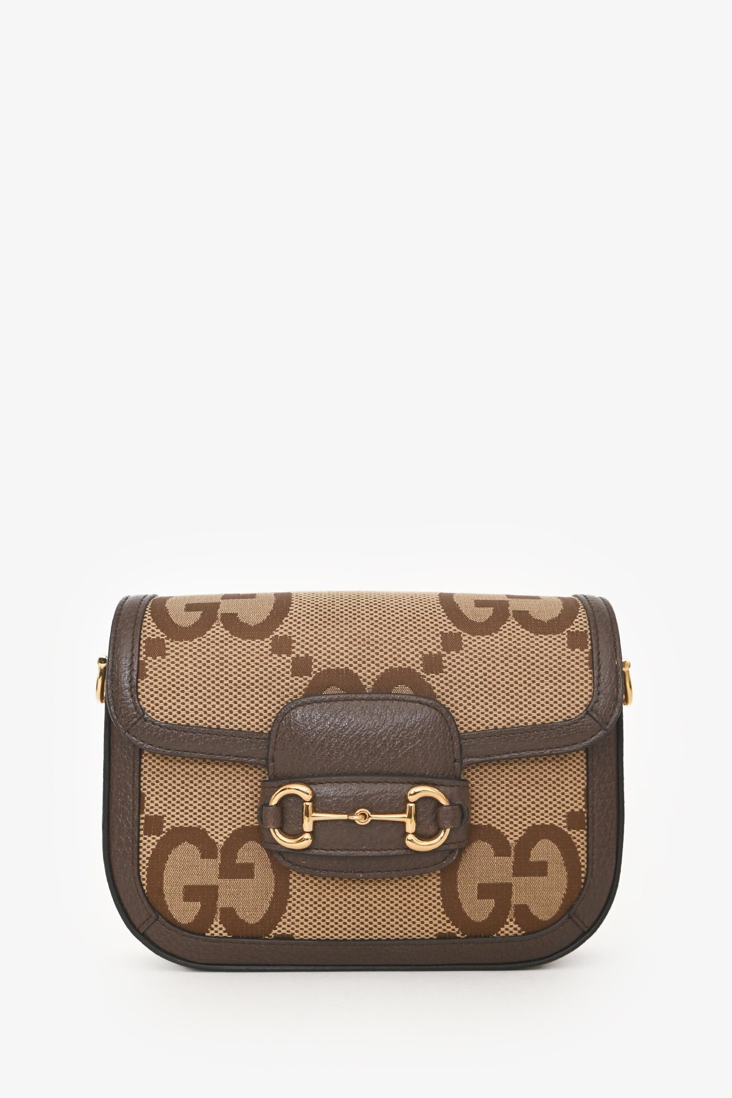 Gucci Brown Canvas/Leather GG Supreme Horsebit 1955 Shoulder Bag with Web Strap