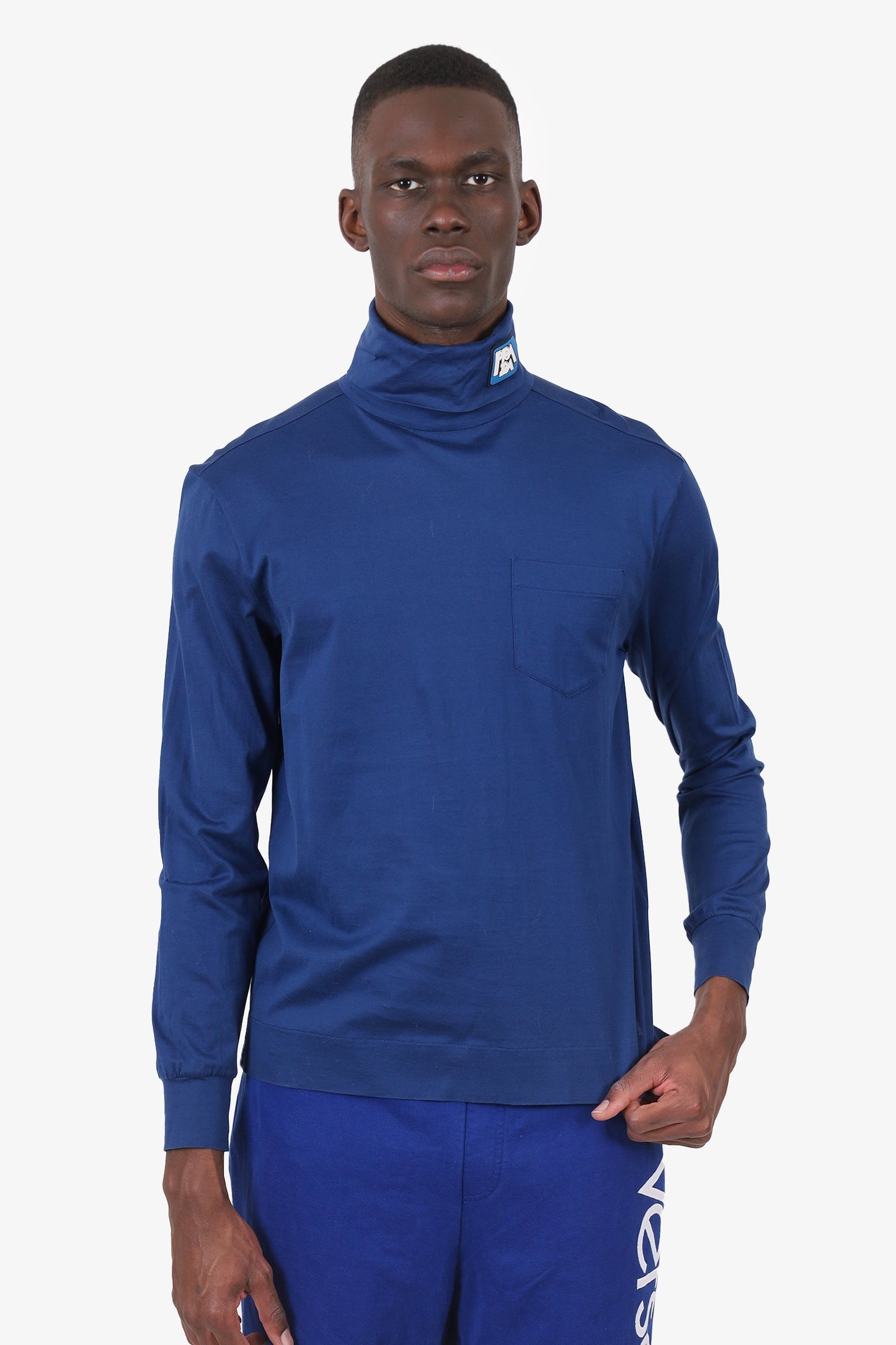 Prada Handbag Turtle Neck Sweater Blue Logo