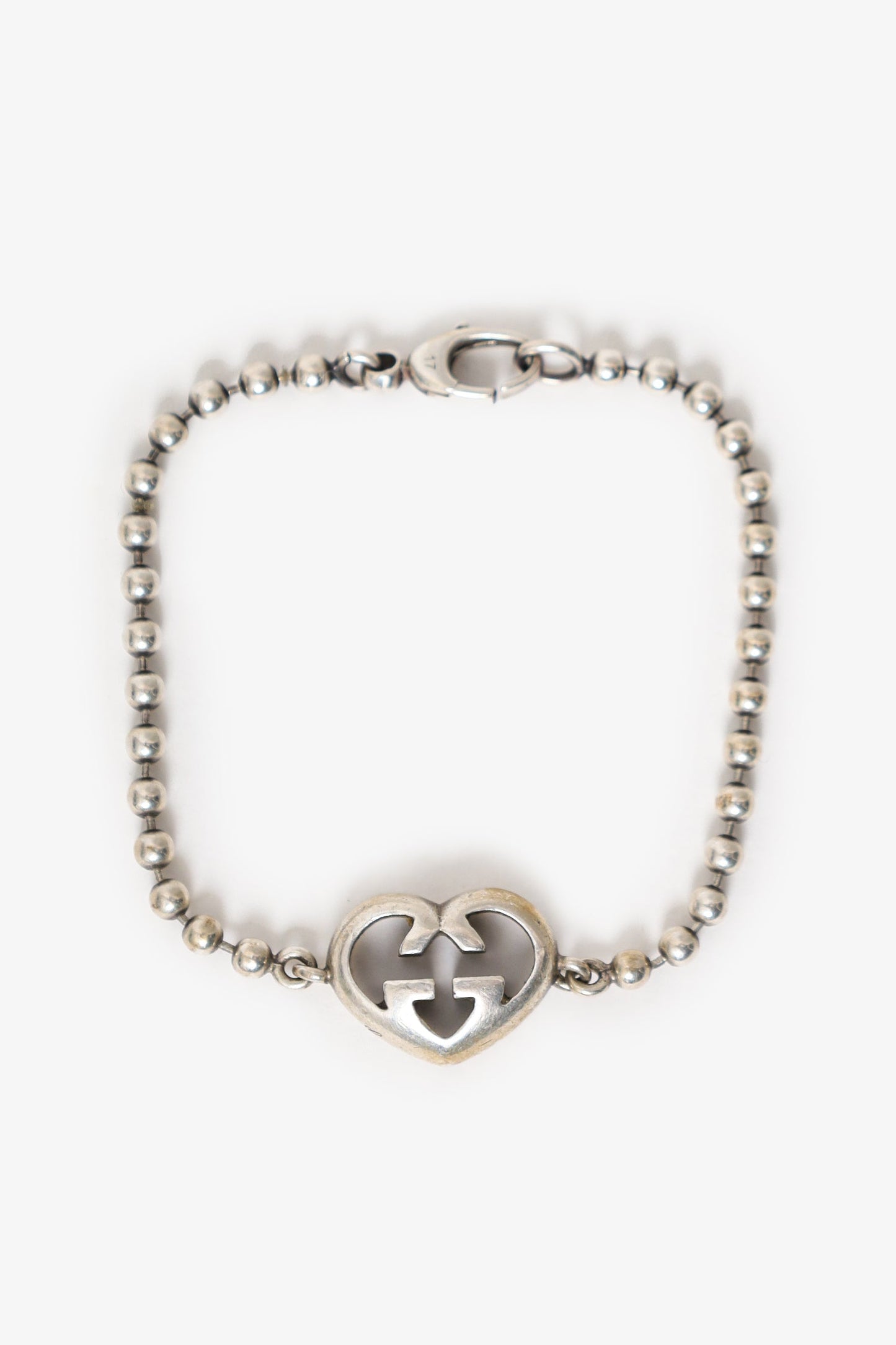 Gucci Sterling Silver Interlocking G Heart Bead Bracelet