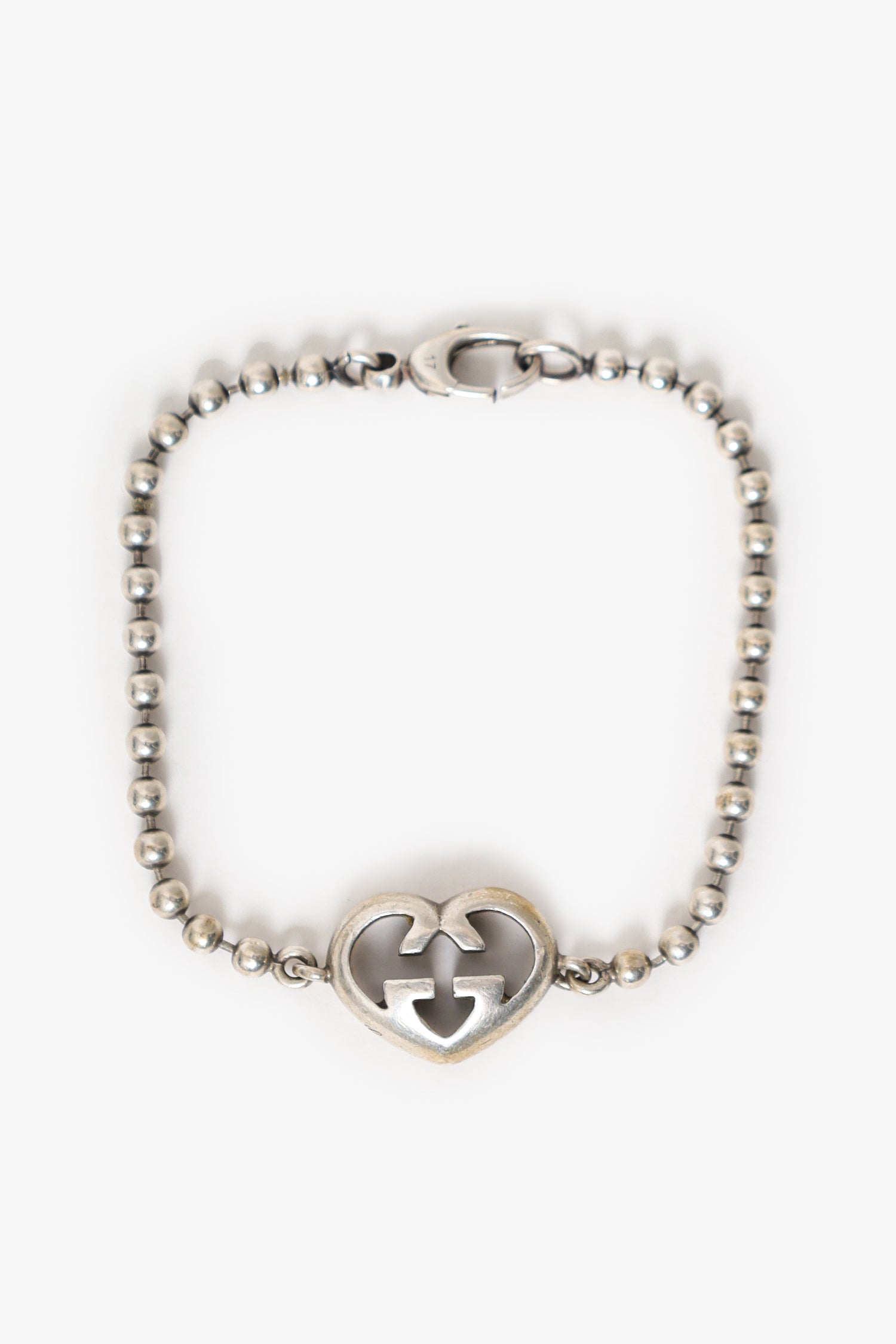 Gucci Sterling Silver Interlocking G Heart Bead Bracelet