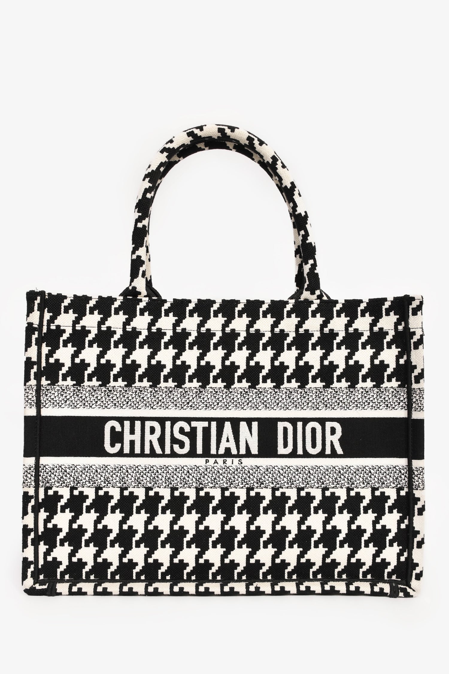 Dior Tote Bag Christian Houndstooth Book Tote Black White Medium