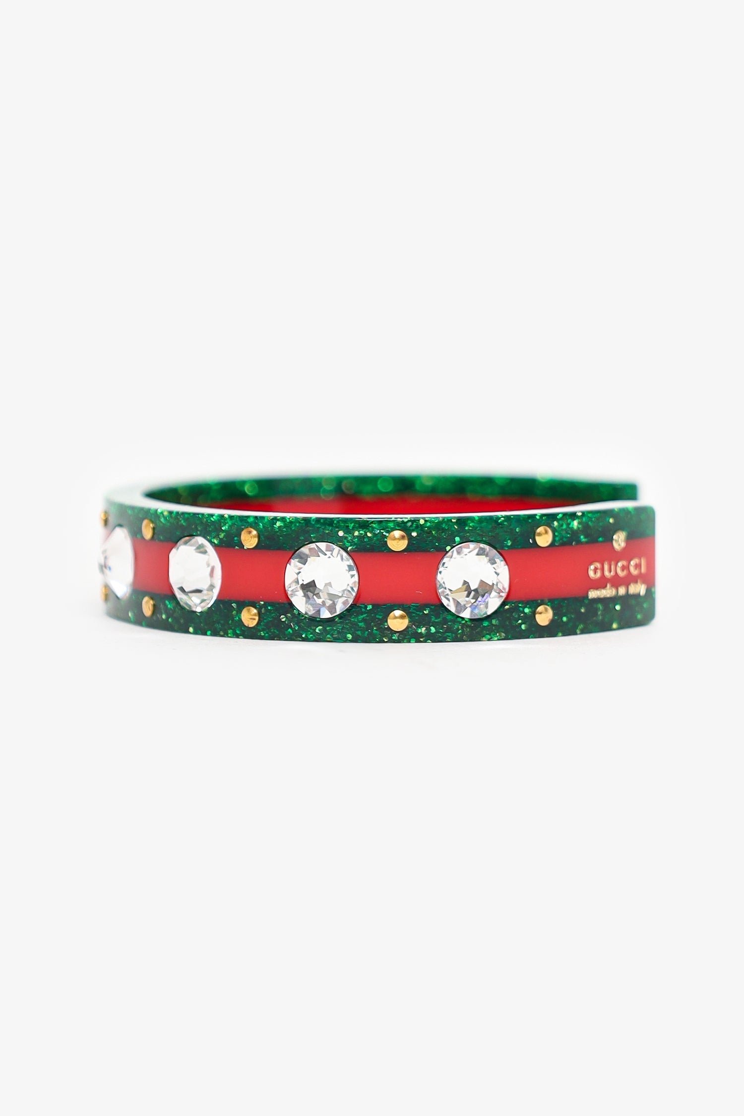 Gucci Green/Red Web Cuff Bracelet With Crystals