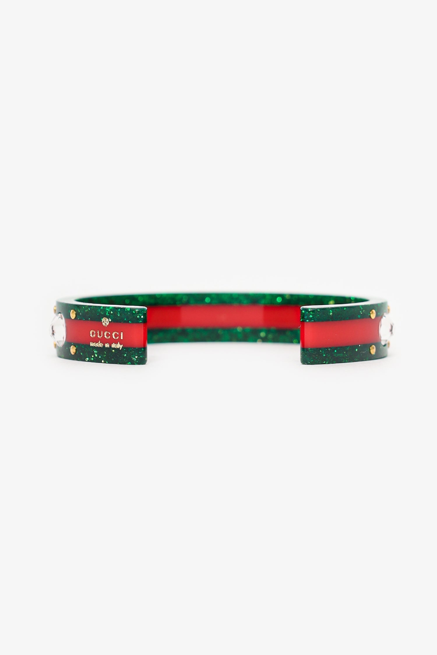 Gucci Green/Red Web Cuff Bracelet With Crystals