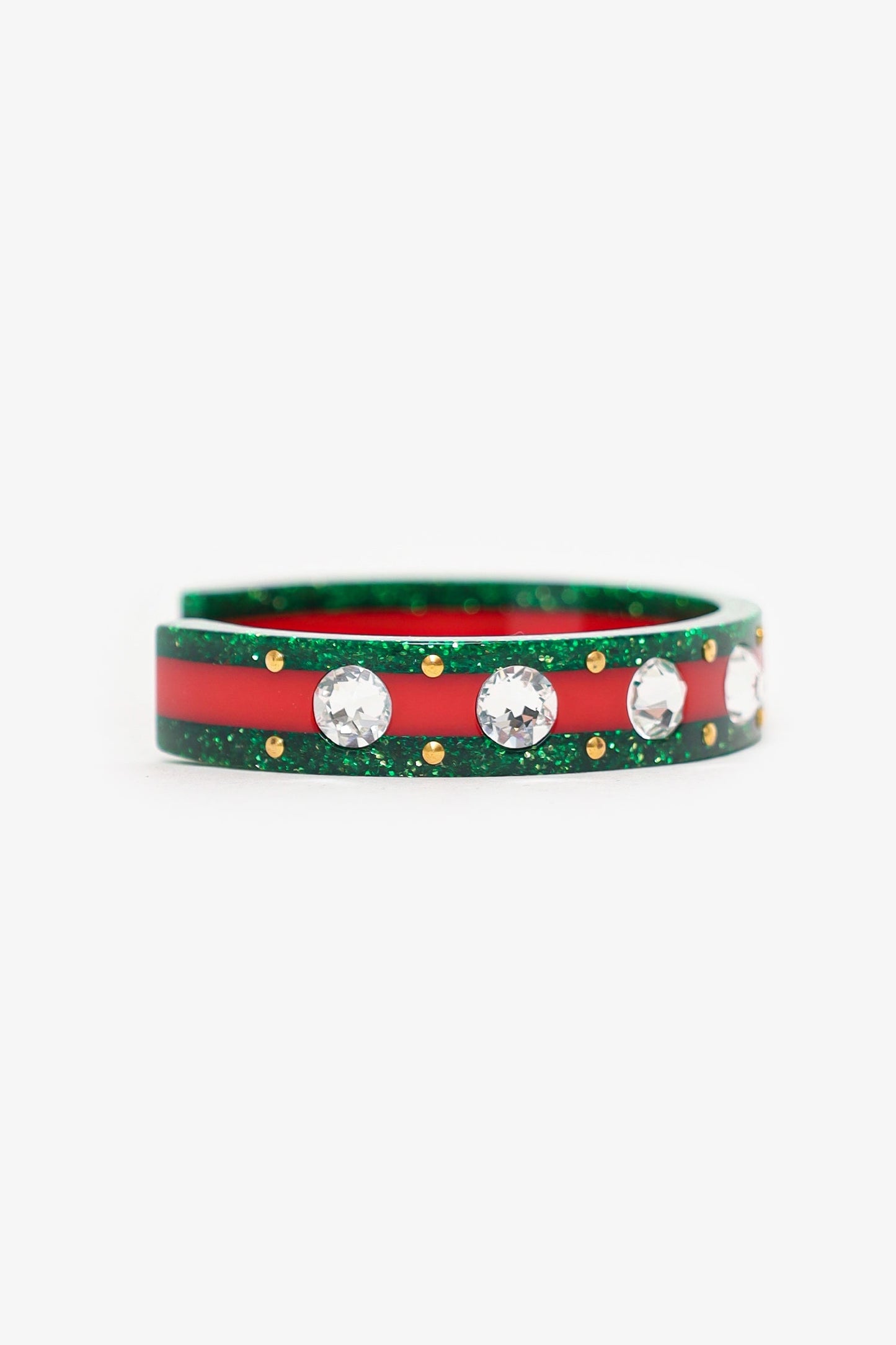 Gucci Green/Red Web Cuff Bracelet With Crystals