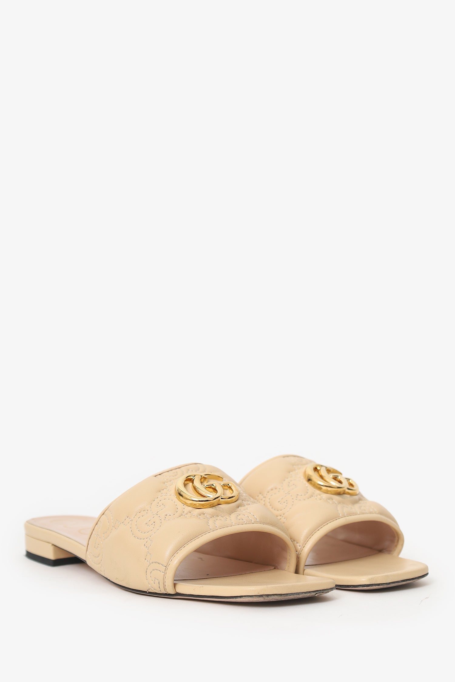 Gucci Beige GG Matelassé Leather Sandals Size 40.5