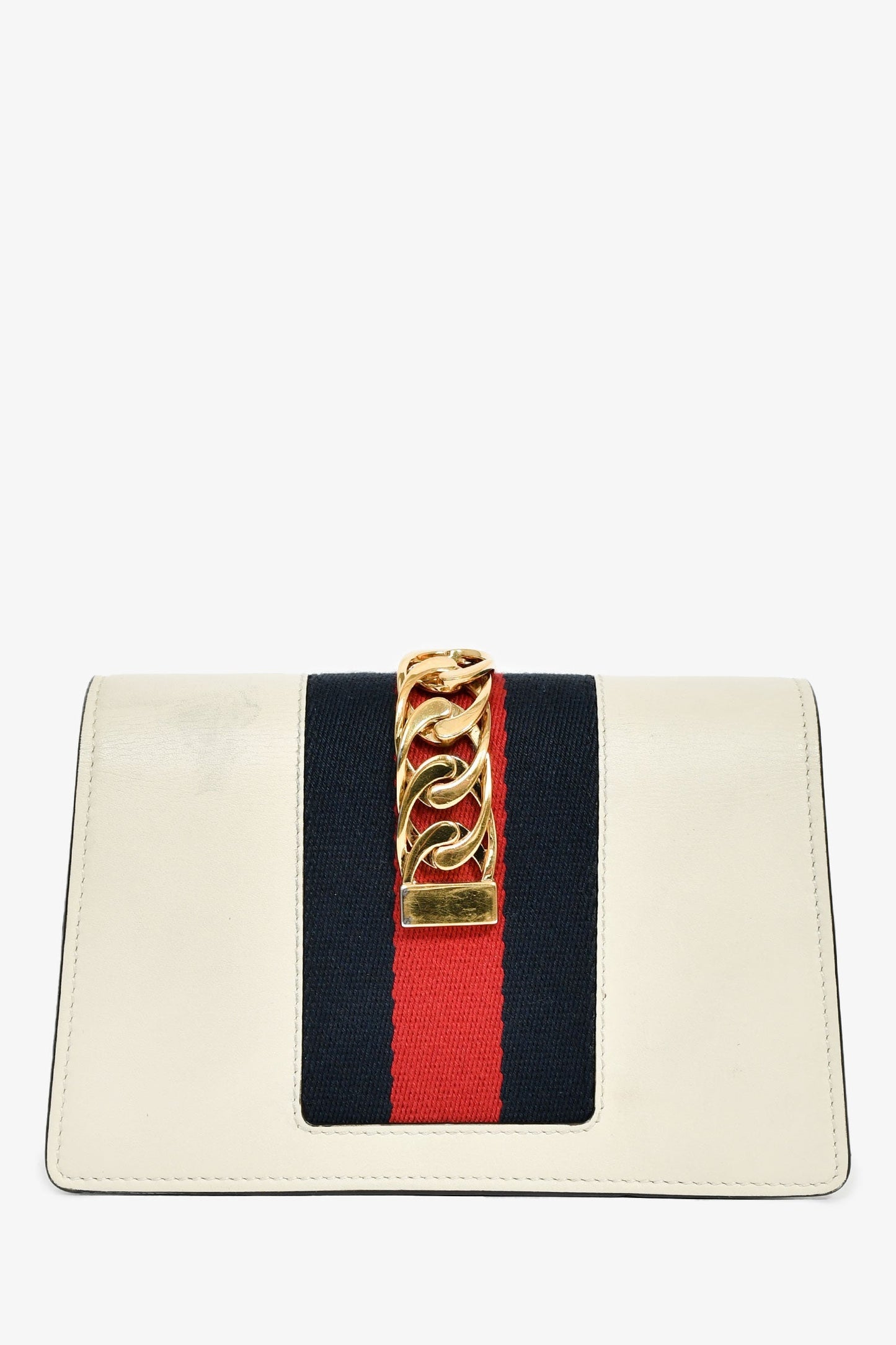 Gucci Cream Leather Web Mini Sylvie Chain Bag