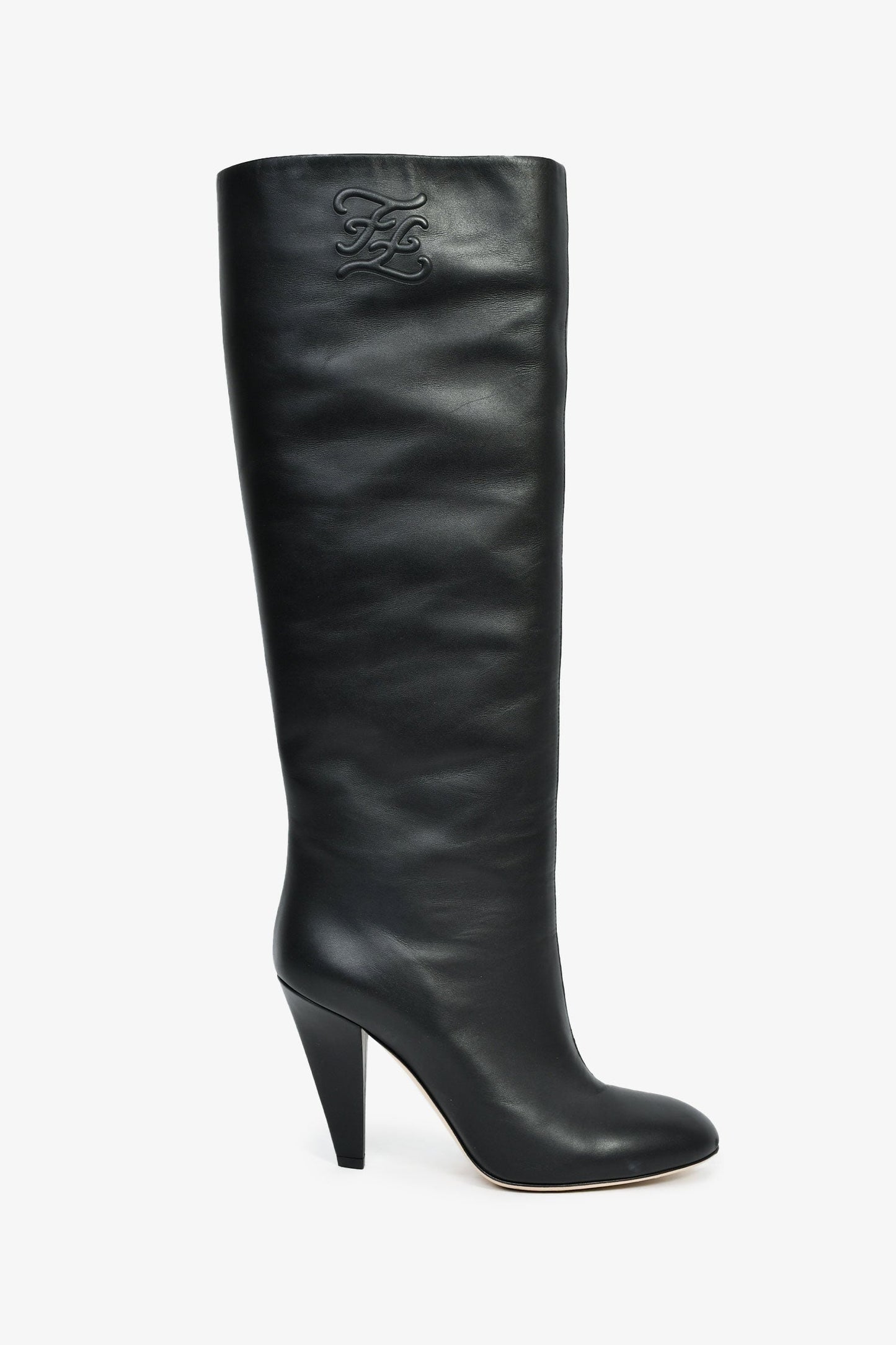 Fendi Handbag ' Karligraphy' Knee High Boots Leather Vitello Black Shoes