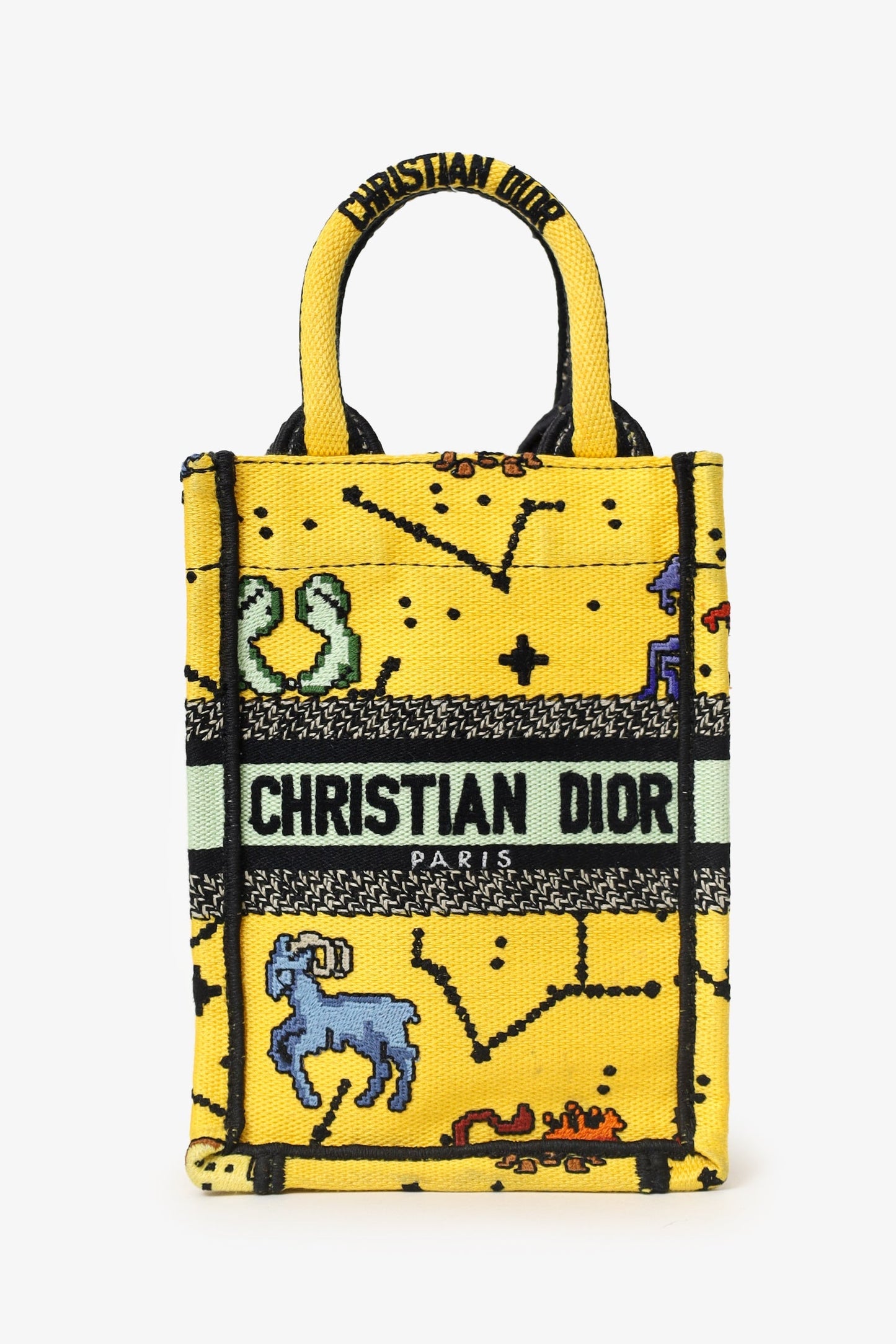 Dior Tote Bag Christian Pixel Zodiac Book Tote Phone Canvas Yellow Mini