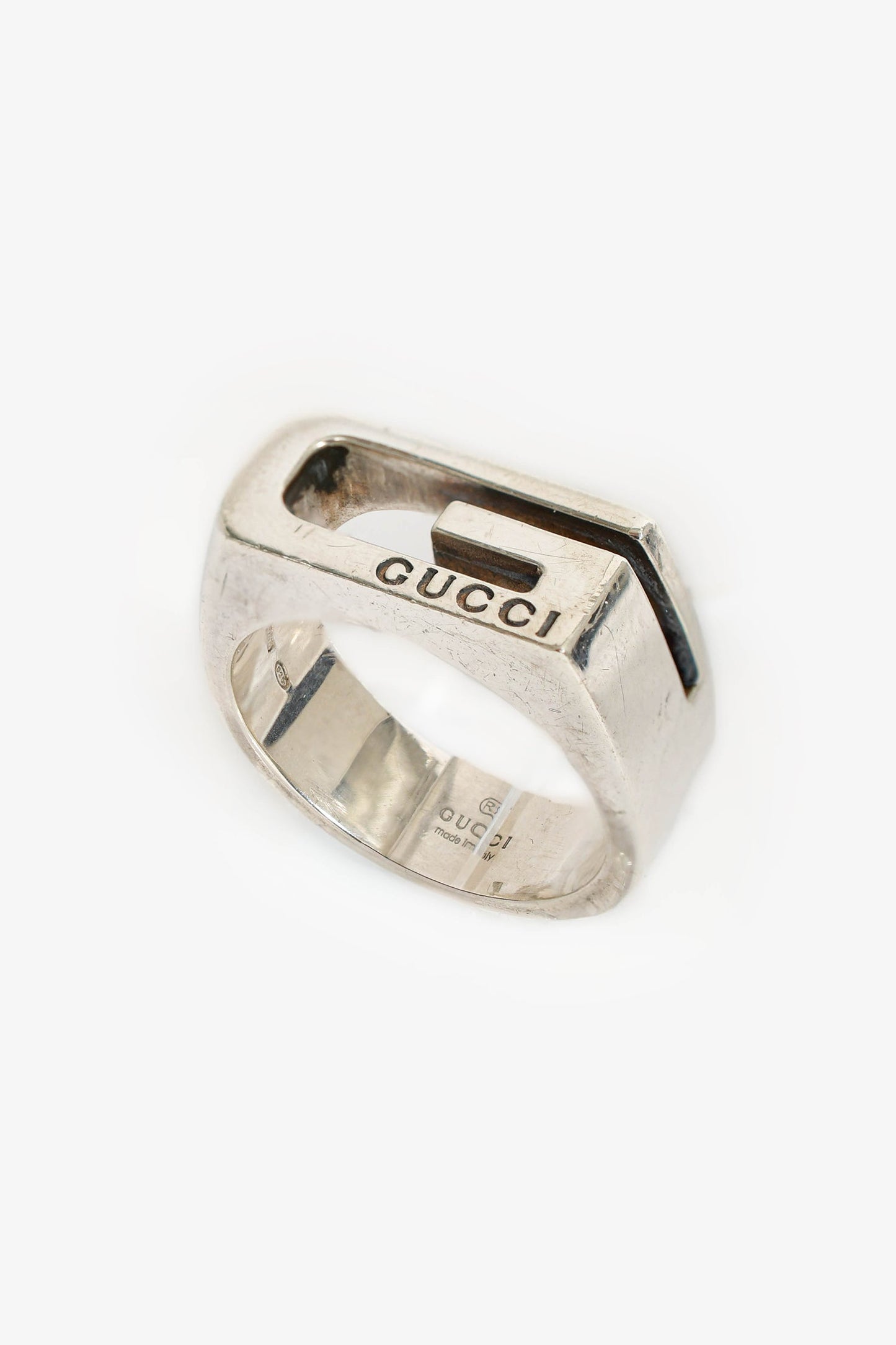 Gucci Sterling Silver 'Cut Out G' Ring Size 9