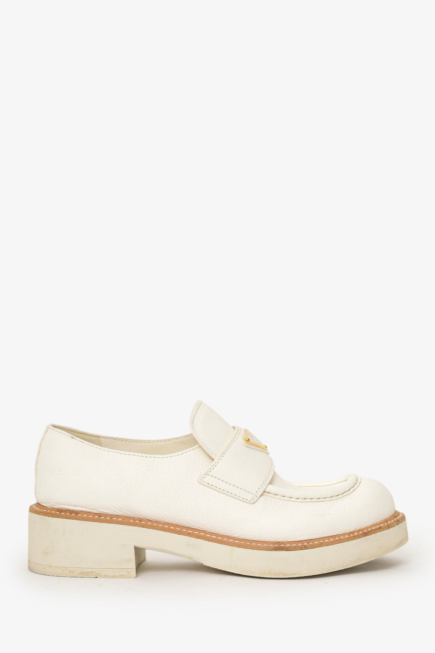 Prada Handbag Brushed Loafers Leather Cream Tan Shoes