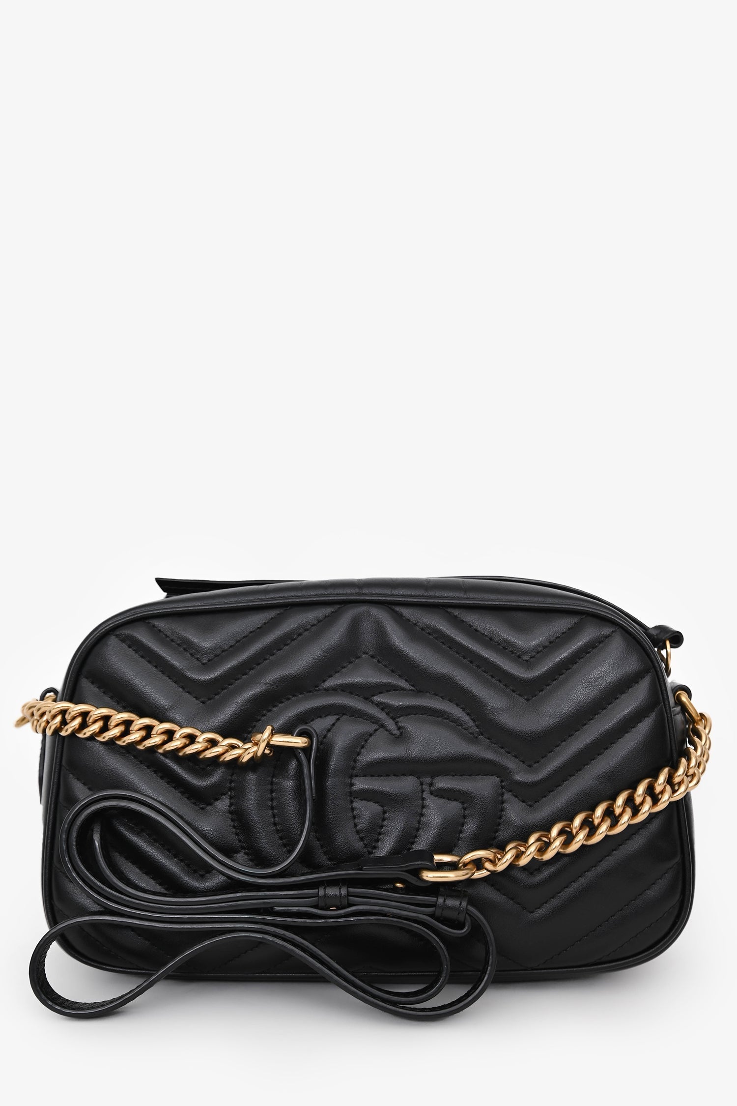 Gucci Black Leather GG Marmont Small Camera Crossbody Bag