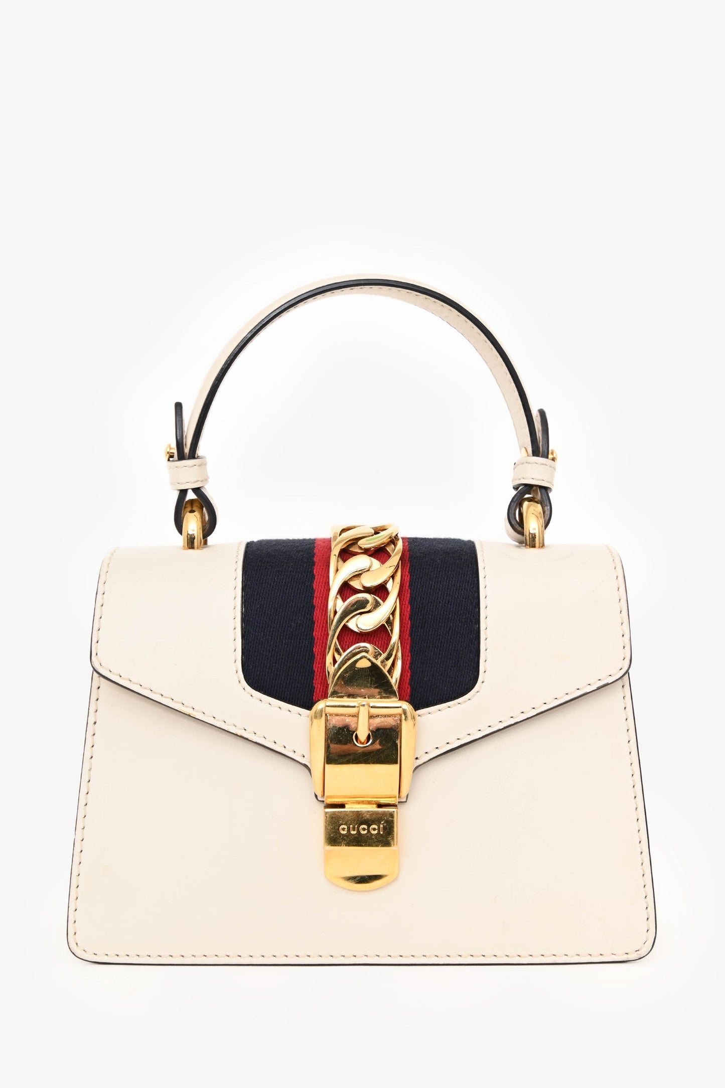Gucci White Leather Mini Sylvie Top Handle
