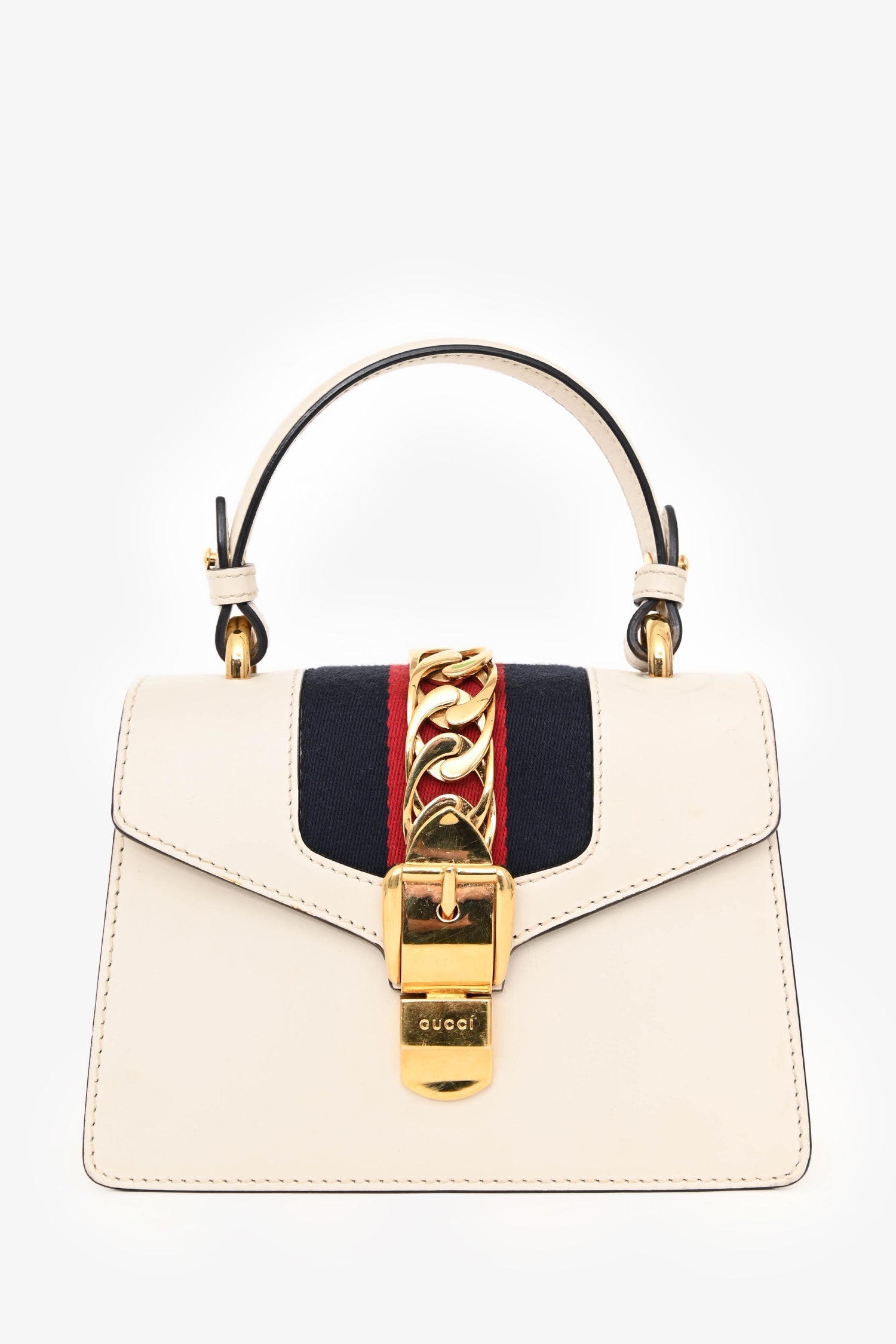 Gucci White Leather Mini Sylvie Top Handle