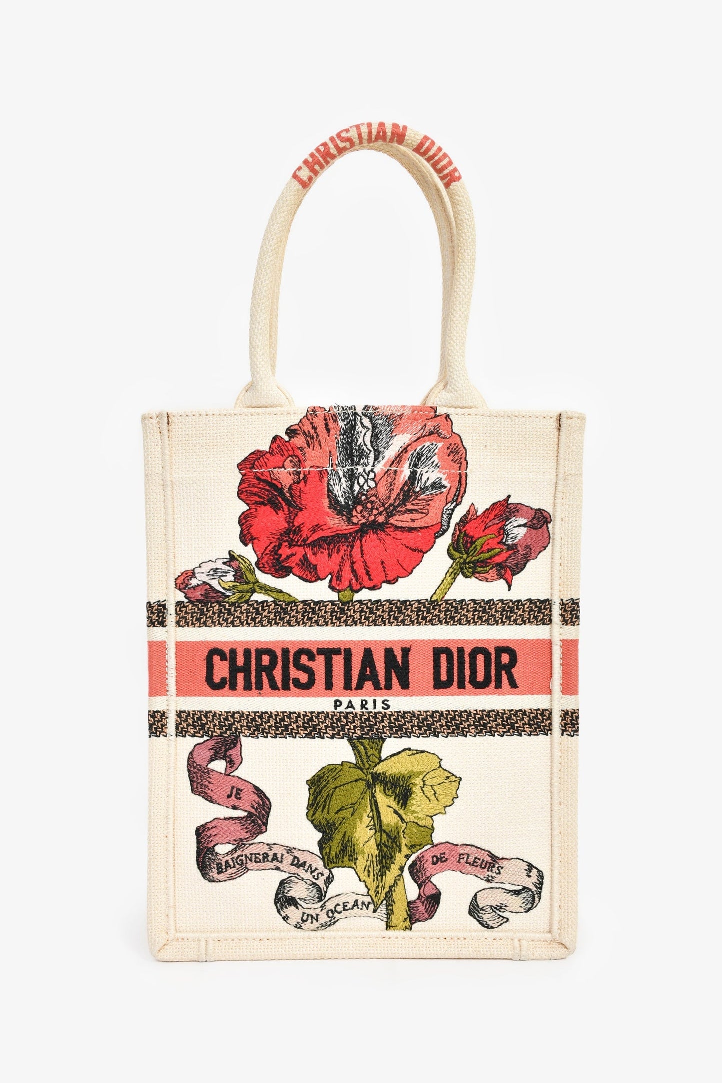 Dior Tote Bag Christian 'Fleurs Bibliques' Vertical Book Tote Canvas Cream Mini