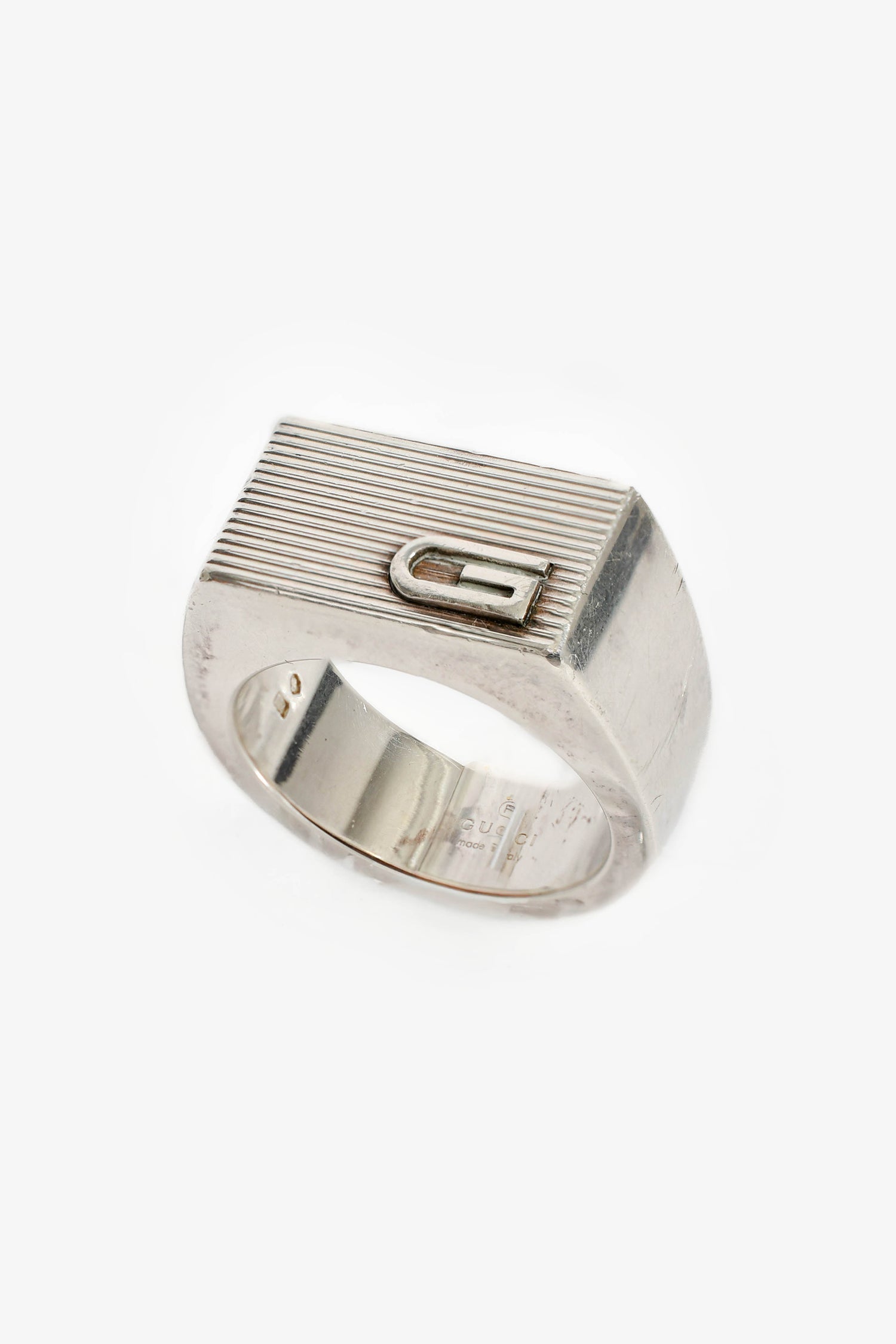 Gucci Sterling Silver 'Mille Righe' Ring Size 61 Mens