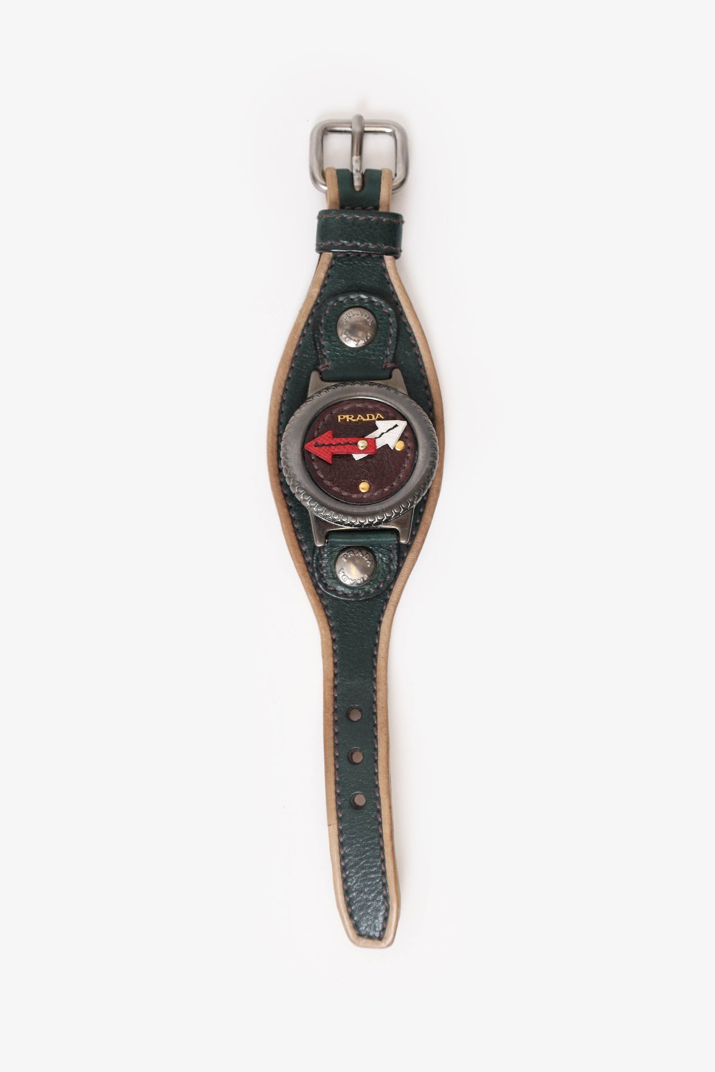 Prada Handbag Watch Motif Wrap Bracelet Leather Green Jewelry
