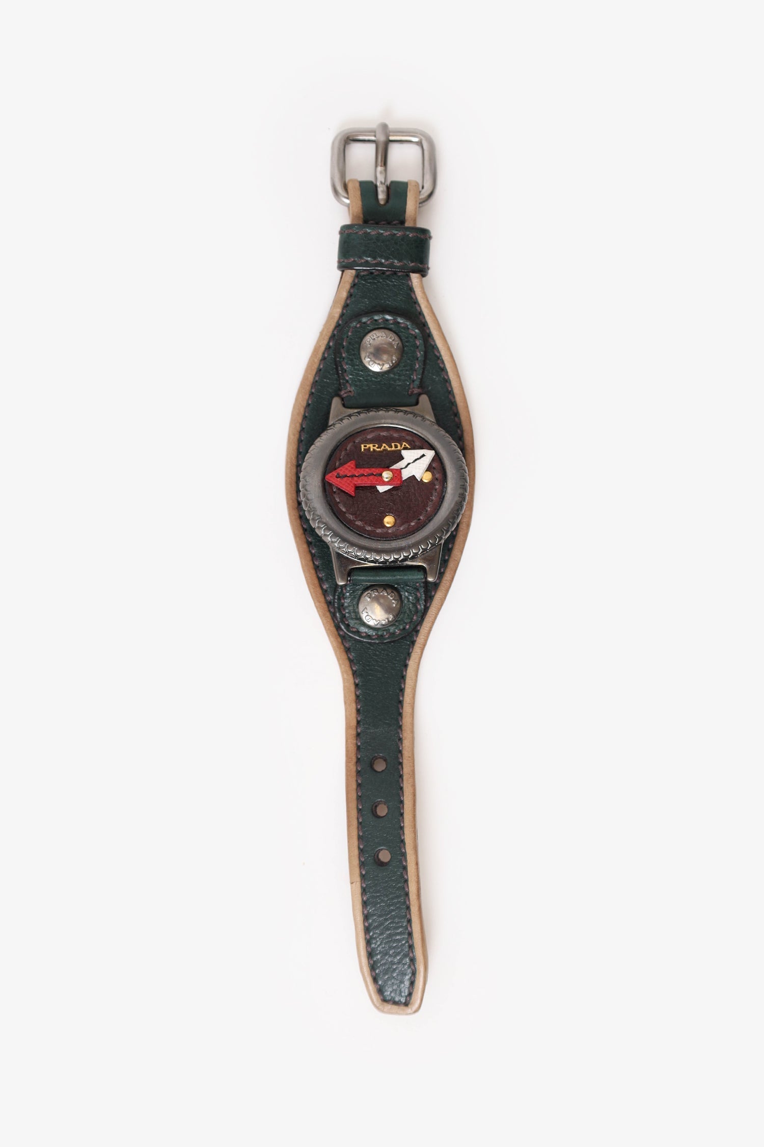 Prada Handbag Watch Motif Wrap Bracelet Leather Green Jewelry