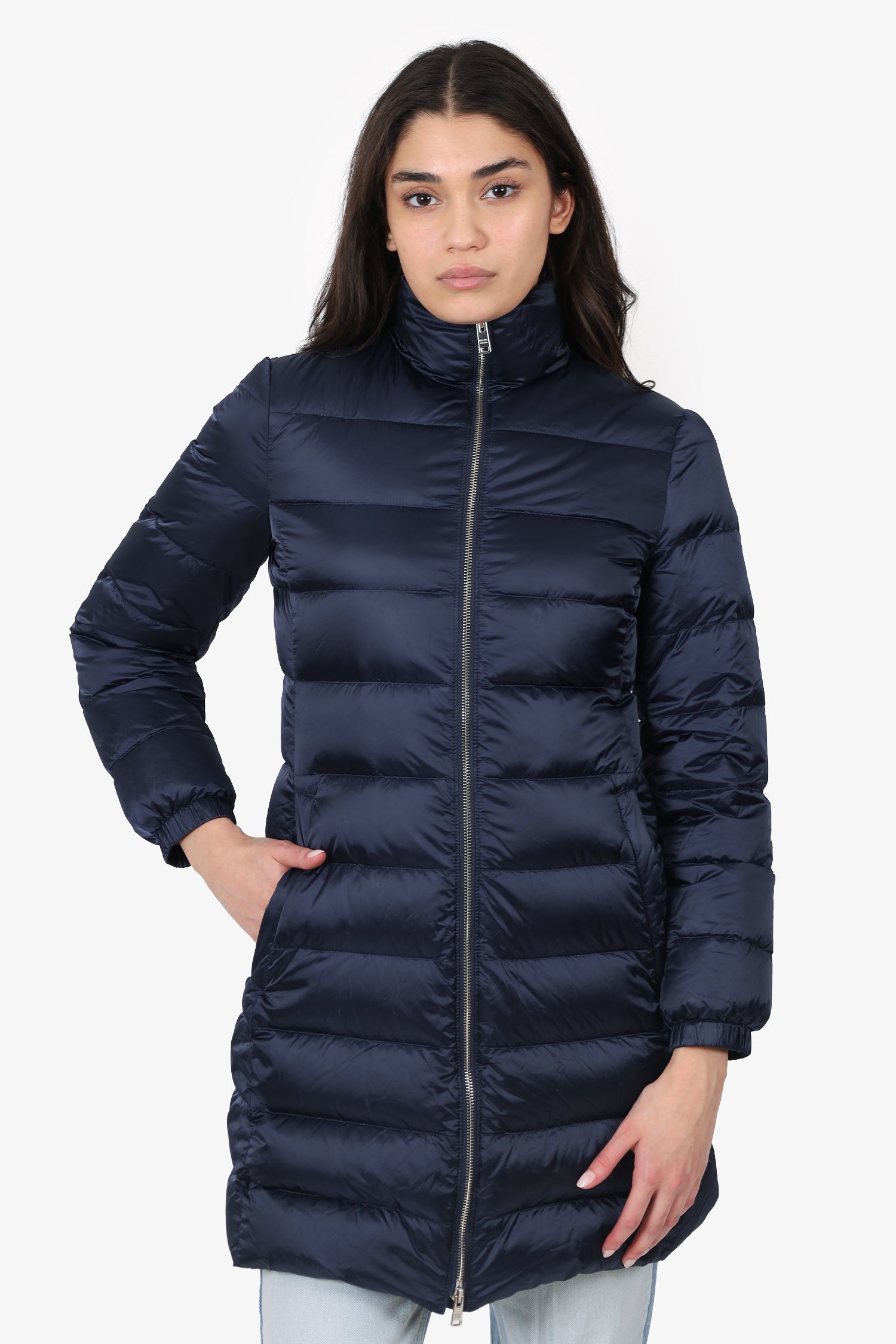 Prada Handbag Down Puffer Coat Quilted Navy