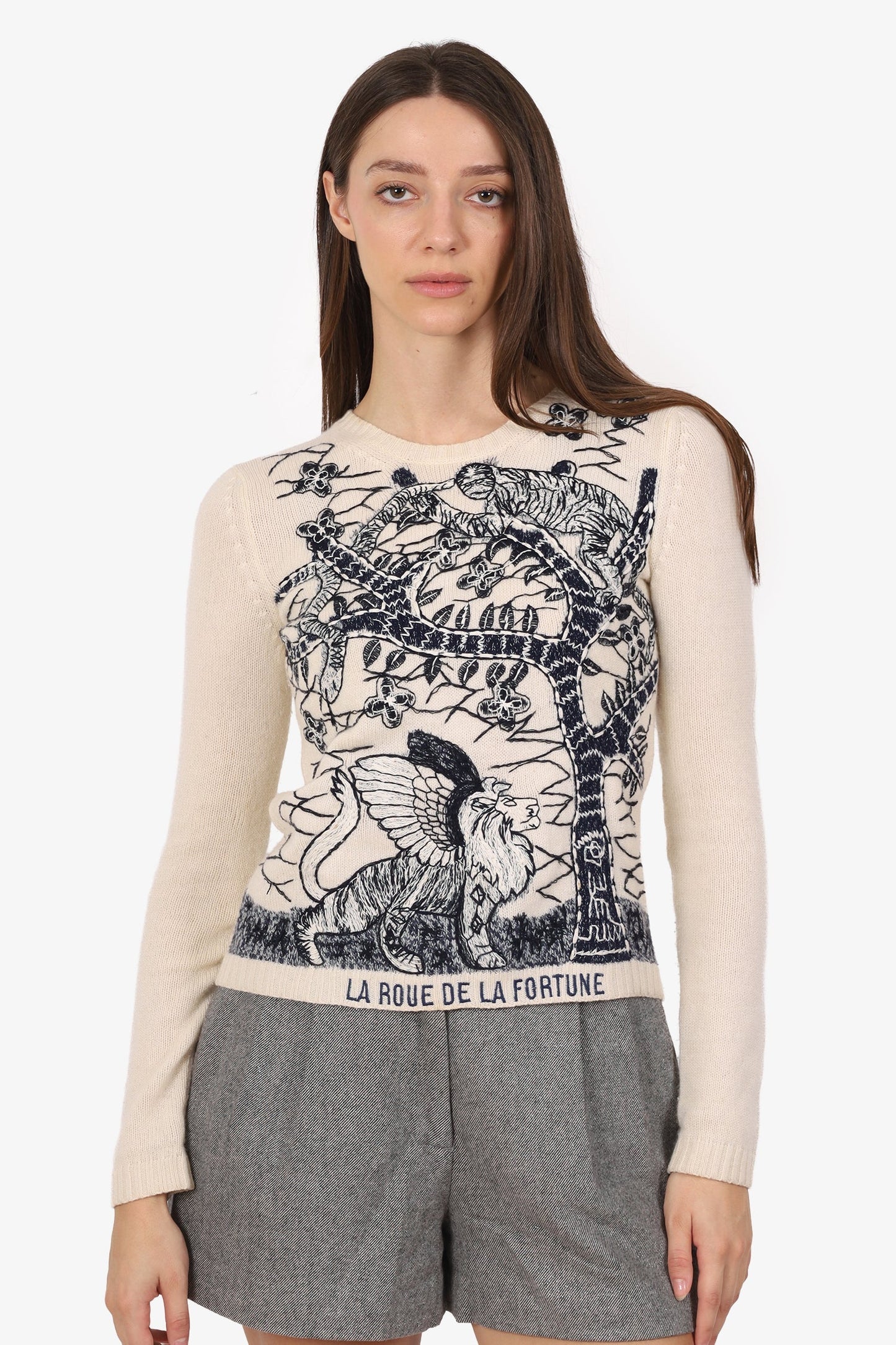 Dior Handbag Christian Cashmere 'La Roue De La Fortune' Black Cream Embroidered