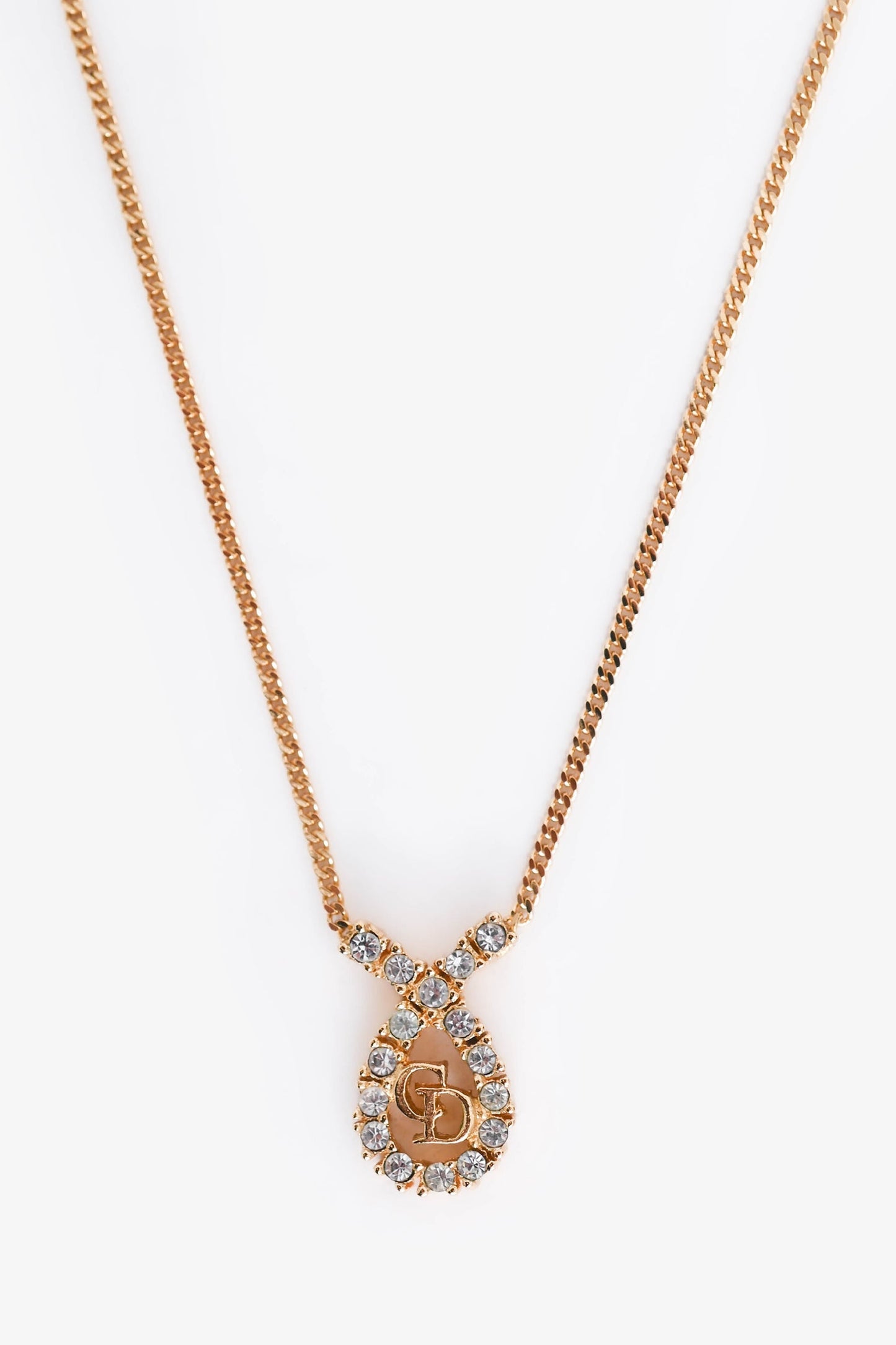 Dior Handbag Christian Tone Crystal Embellished CD Necklace Metal Gold Jewelry