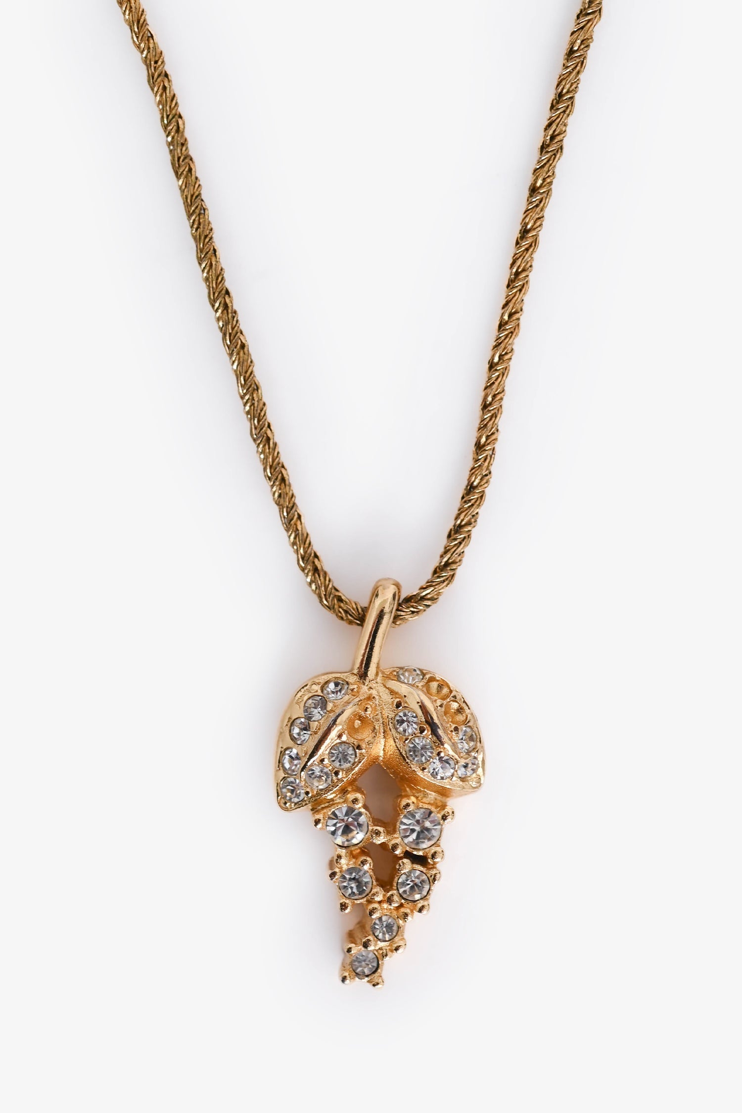 Dior Handbag Christian Tone Crystal Embellished Foliage Necklace Metal Gold Jewelry
