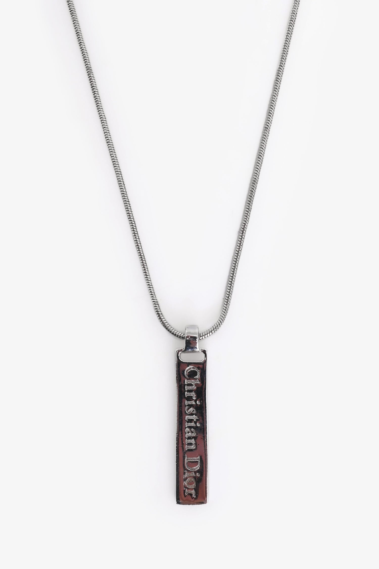 Dior Handbag Christian Tone Plue Pendant Necklace Metal Silver Logo Jewelry