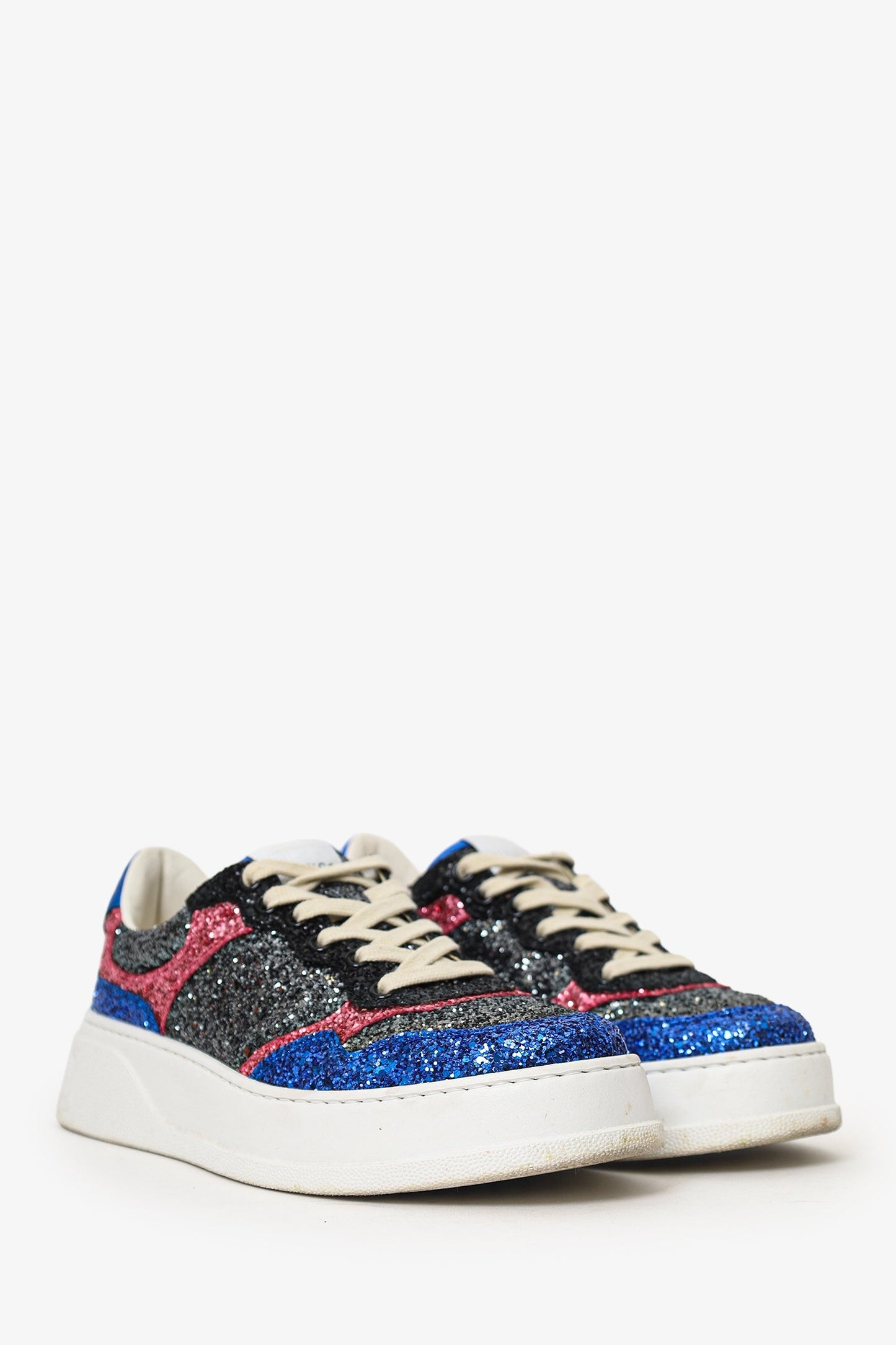 Gucci White/Blue Glittery Low Top Sneakers Size 39.5