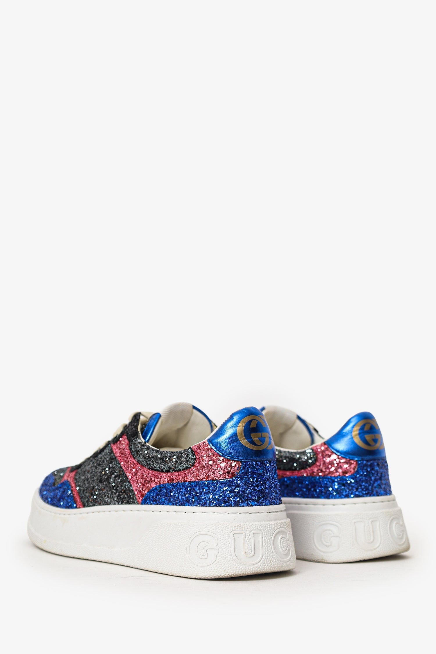 Gucci White/Blue Glittery Low Top Sneakers Size 39.5