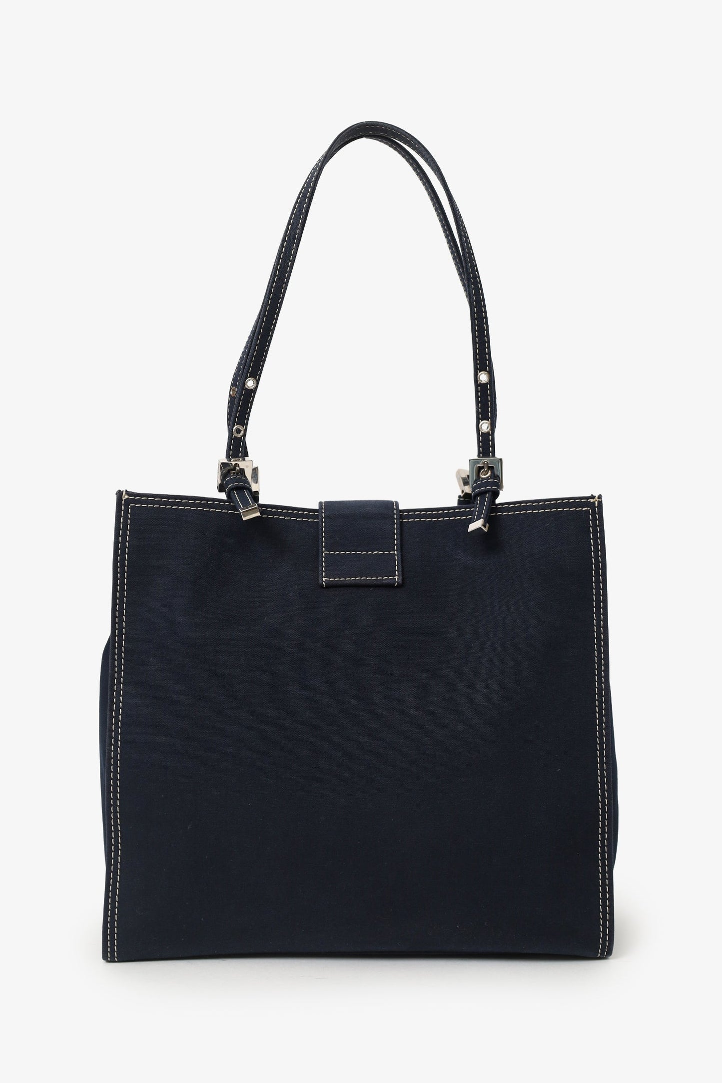 Fendi Baguette Buckle Square Tote Square Denim Blue Shoulder Bag