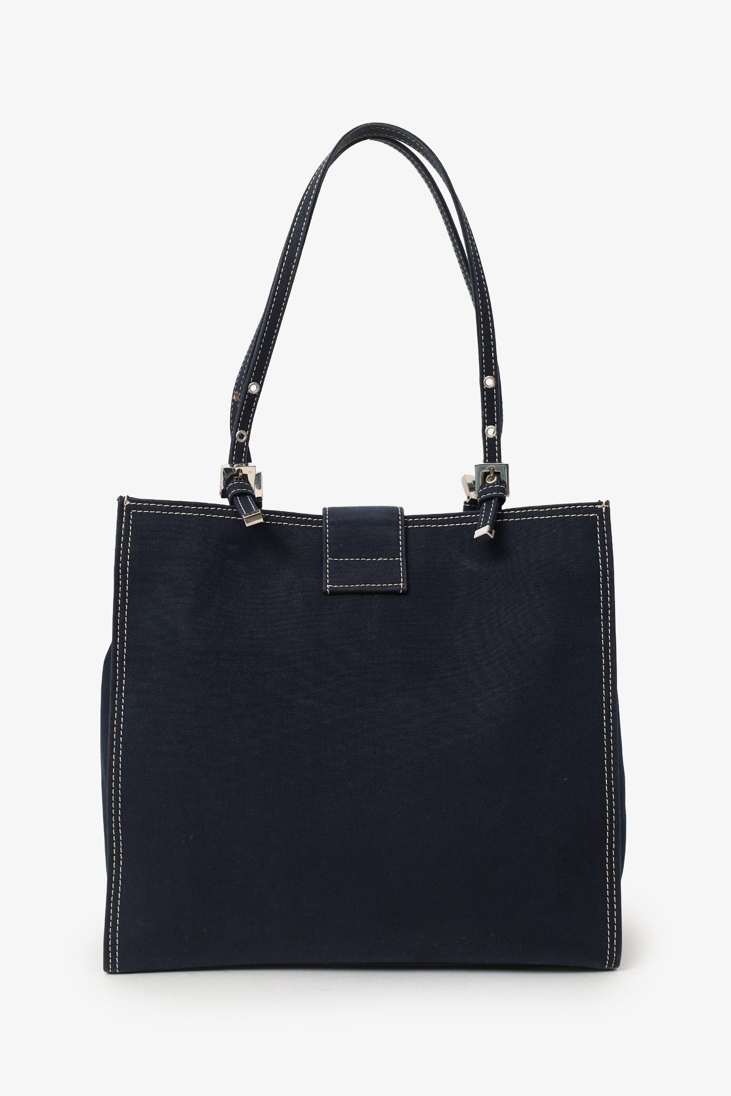 Fendi Baguette Buckle Square Tote Square Denim Blue Shoulder Bag