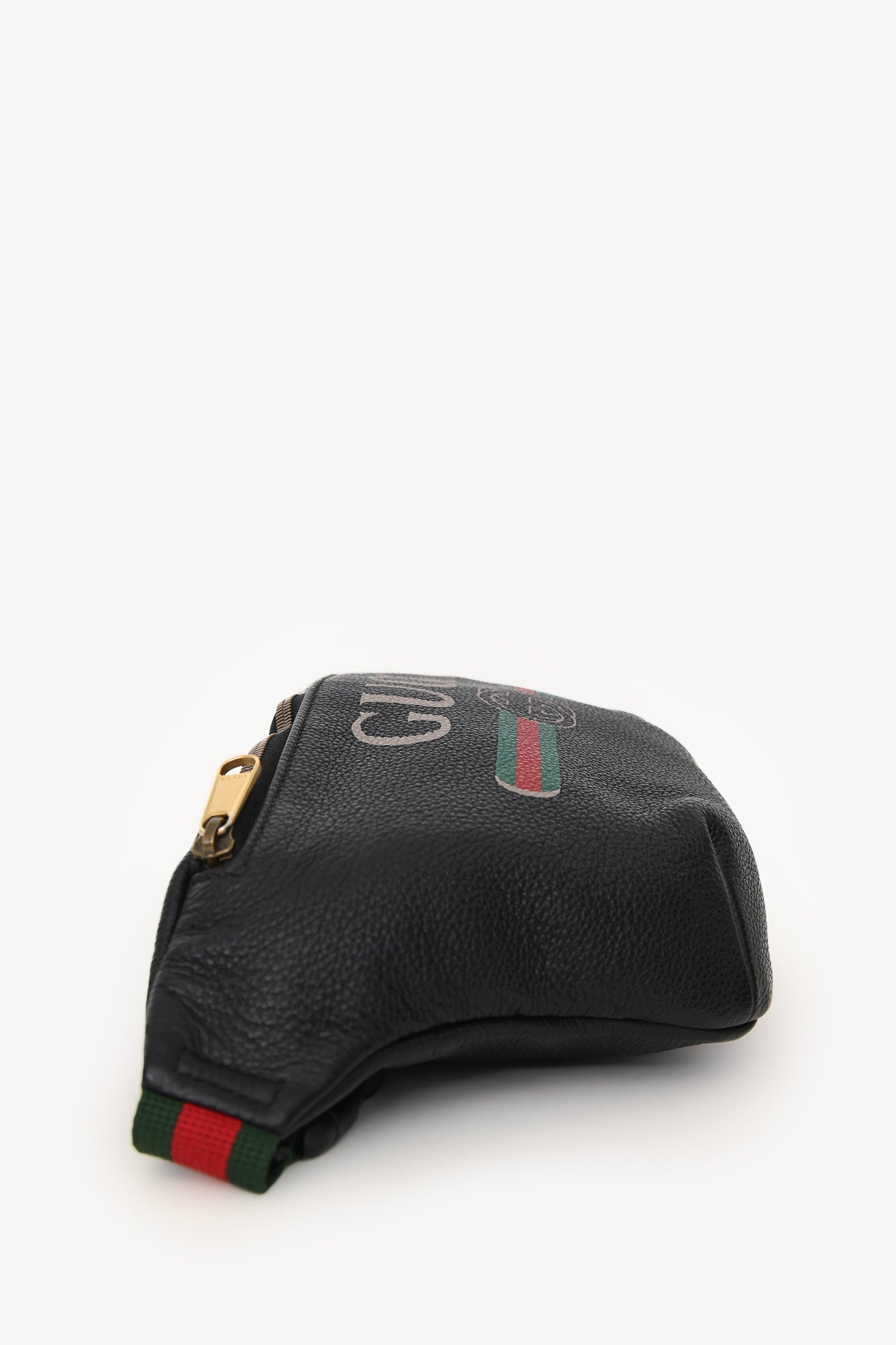 Gucci Black Leather Web Belt Bag