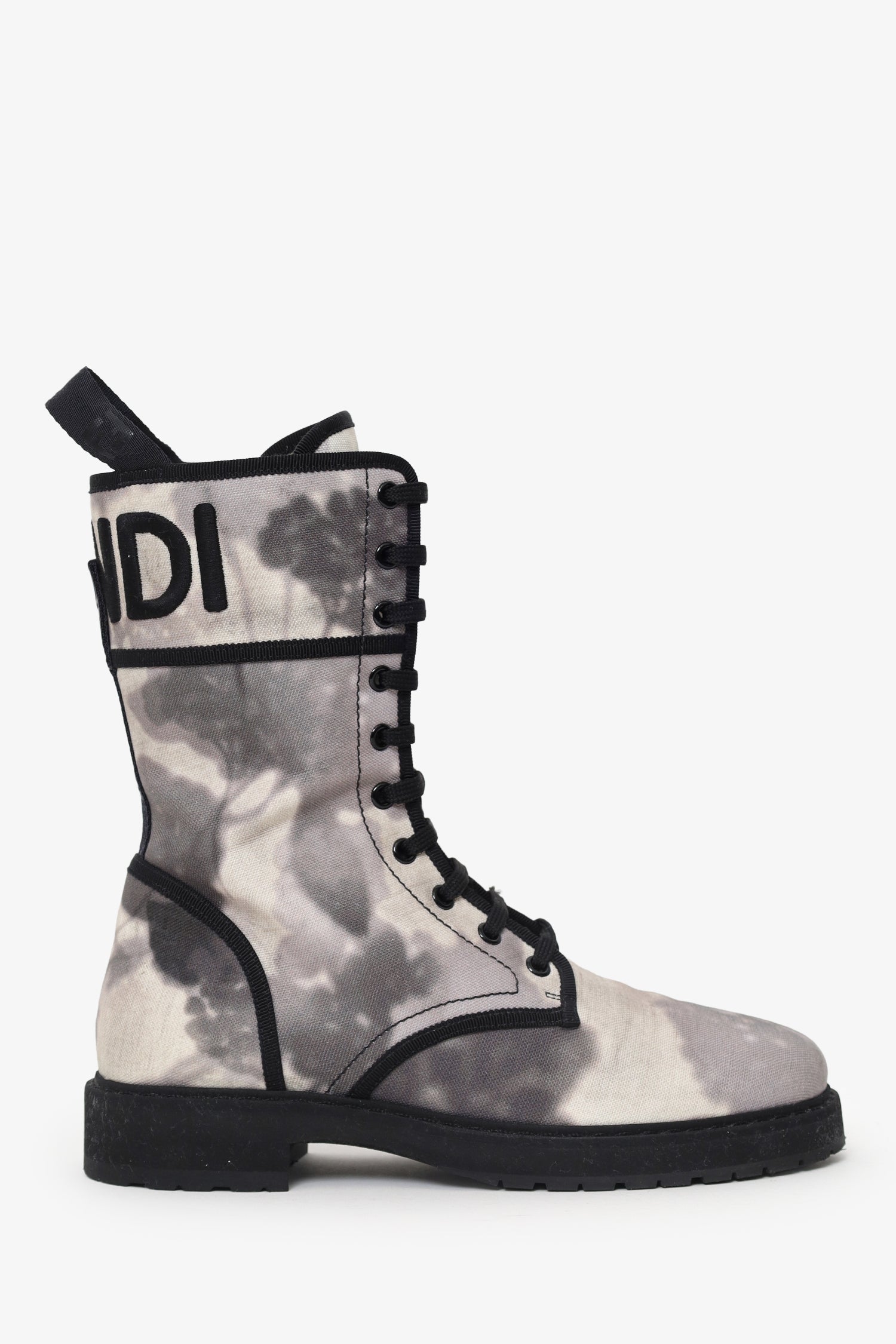 Fendi Shoe Grey Printed Combat Boots Canvas White Gray Shoes
