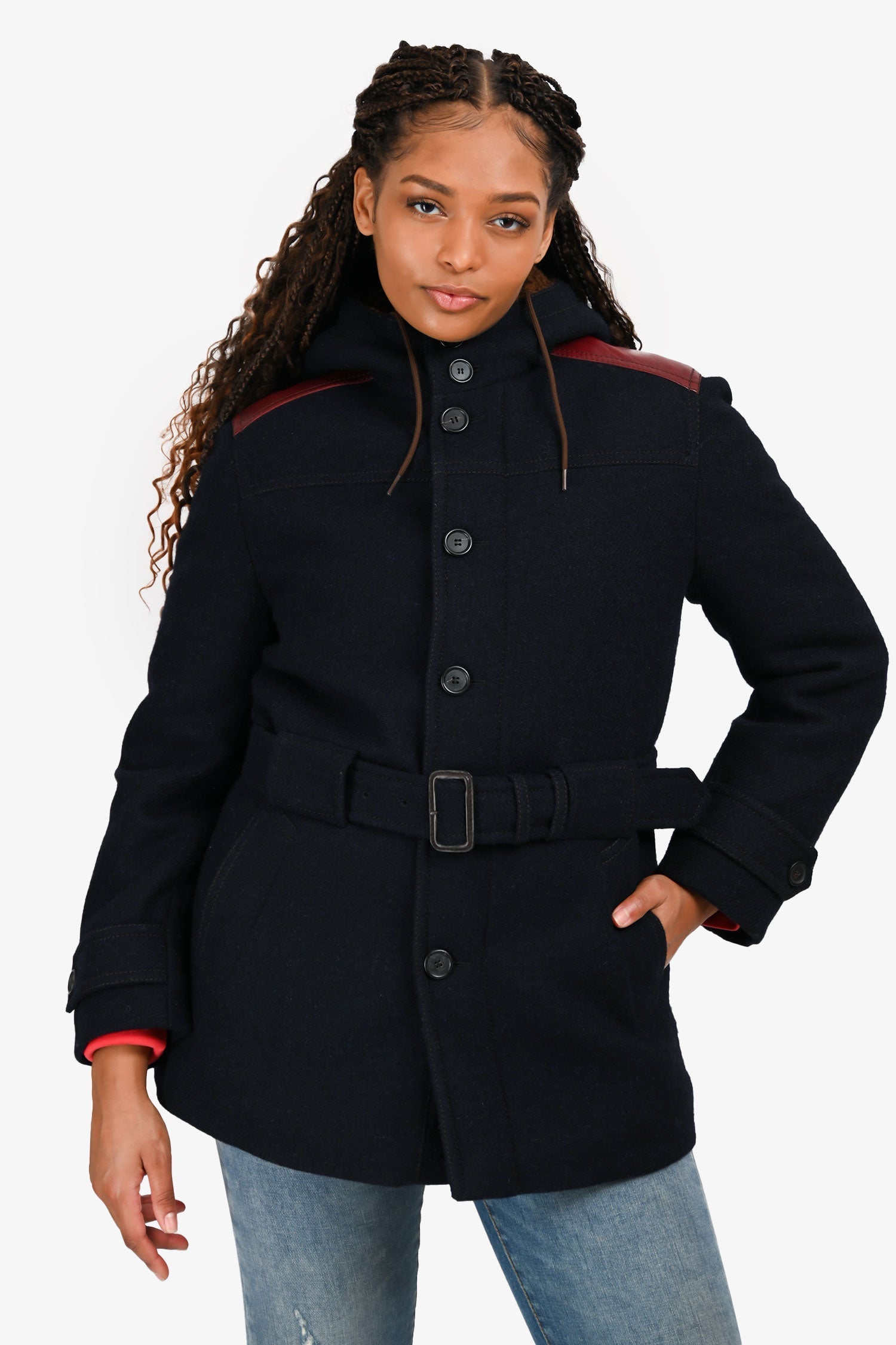 Prada Handbag Runway Wool Faux Fur Jacket Navy