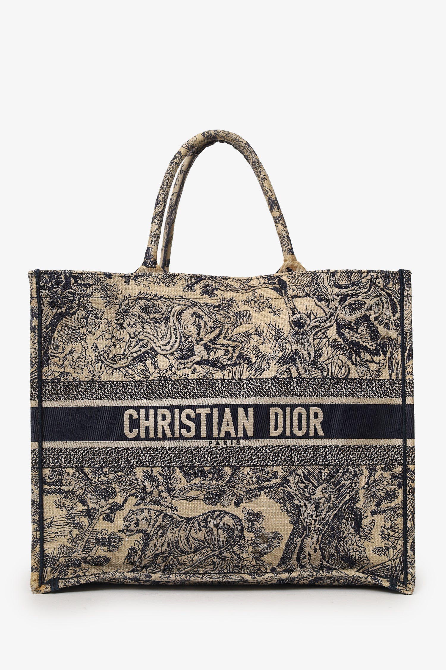 Dior Tote Bag Christian Toile de Jouy Book Tote Beige Navy Large