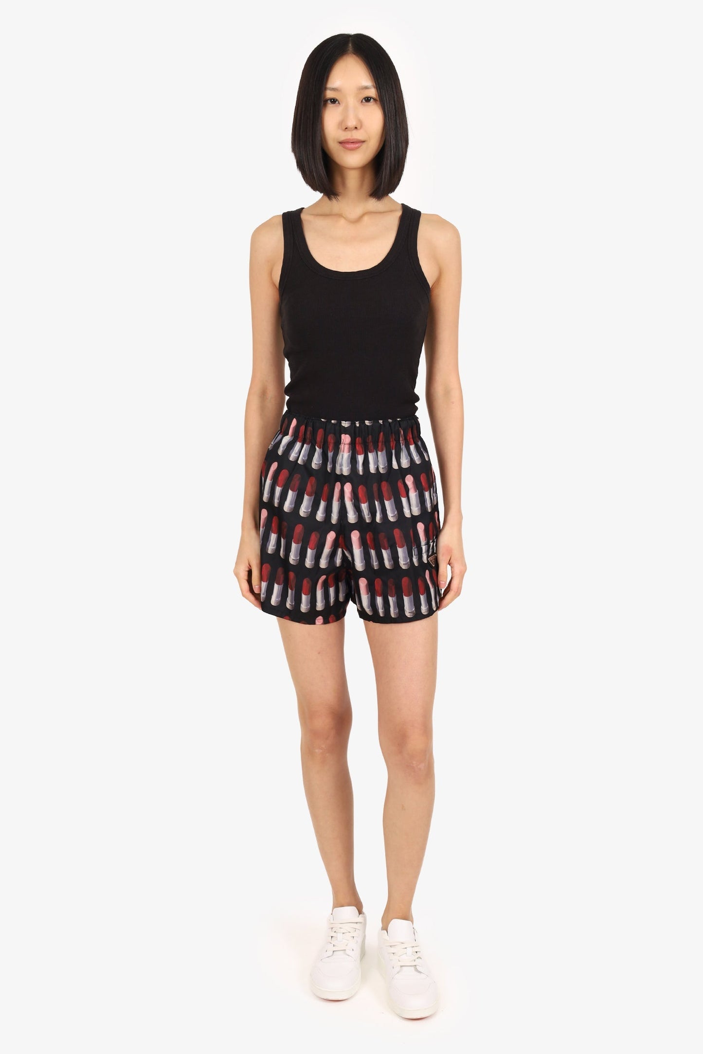 Prada Handbag Lipstick Print Shorts Black Pink