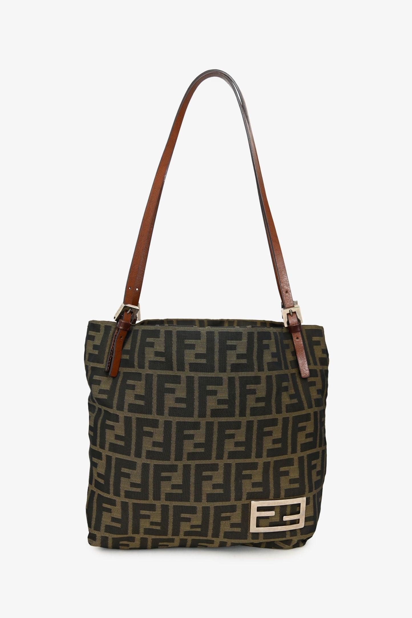 Fendi Zucca Jacquard Baguette Tote Bag Canvas Brown Shoulder Bag