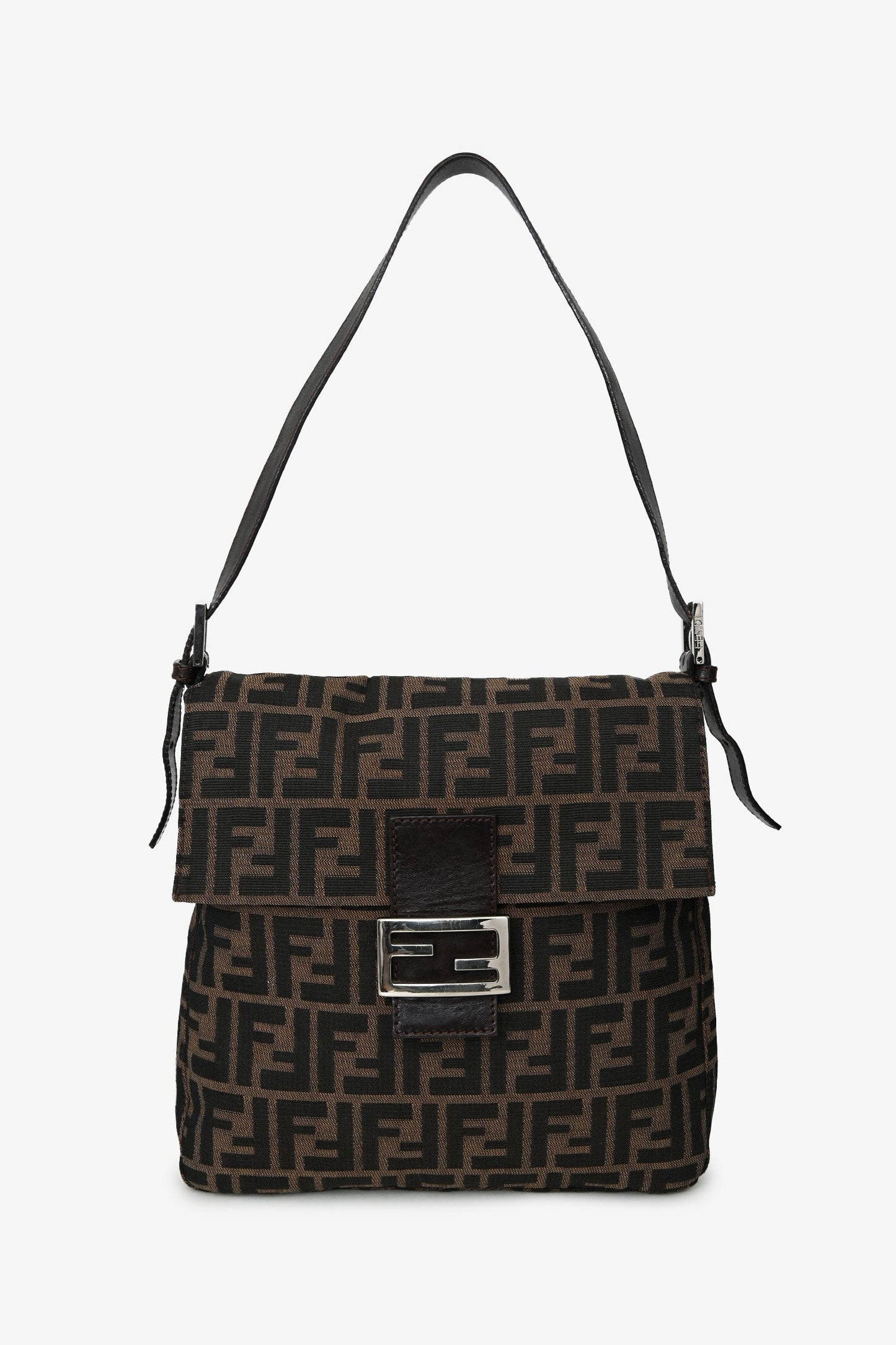 Fendi Ff Zucca Square Baguette Shoulder Bag Canvas Brown