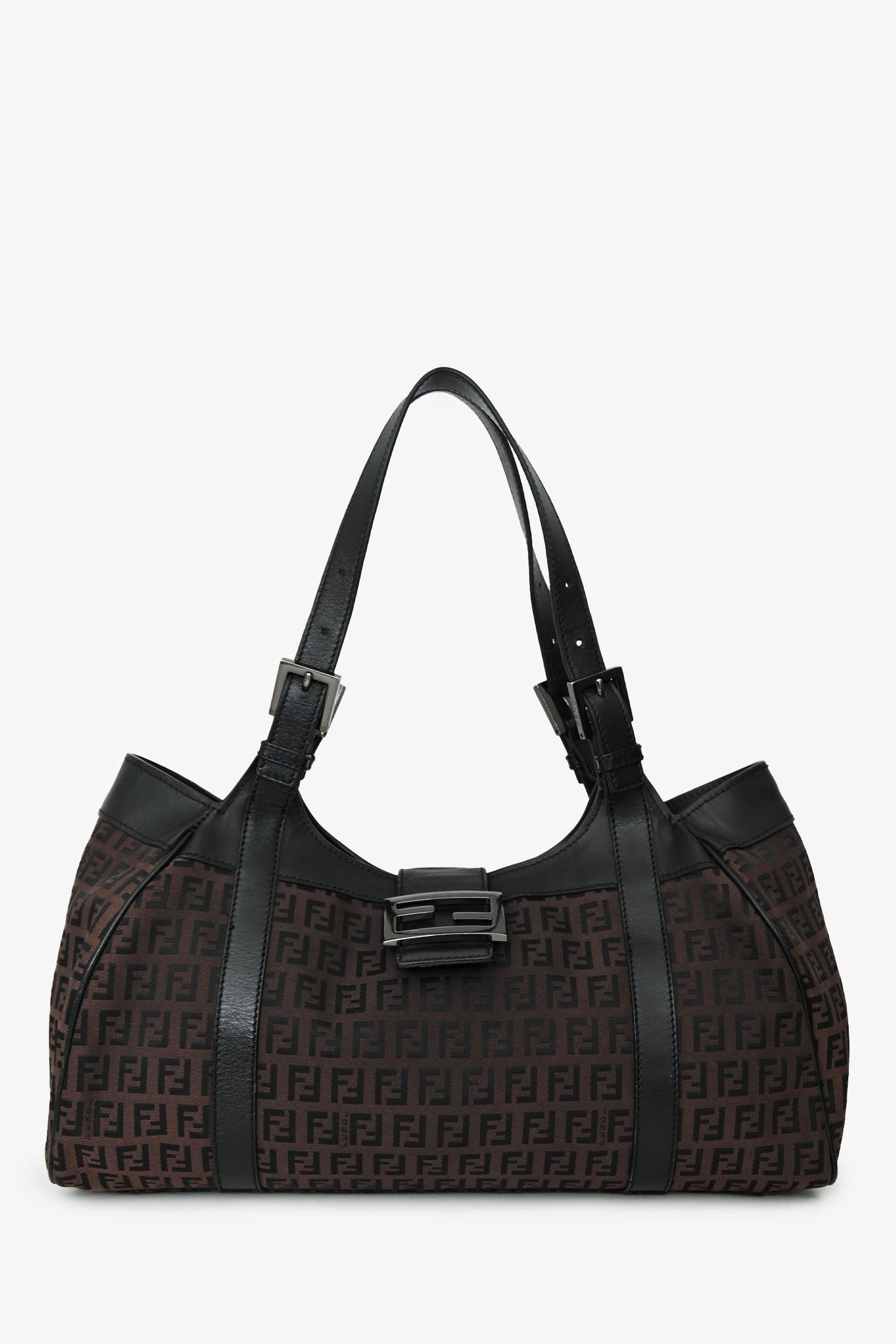 Fendi Shoulder Bag Zucca Baguette Hobo Bag Canvas Black Brown