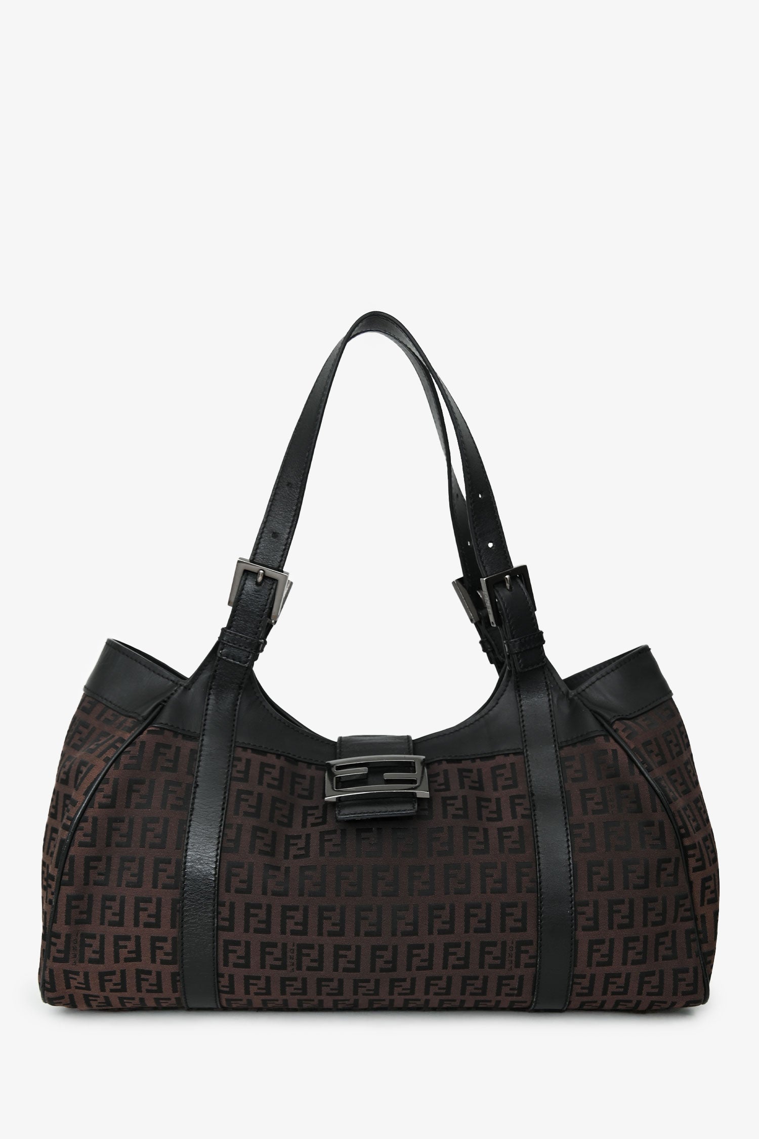 Fendi Shoulder Bag Zucca Baguette Hobo Bag Canvas Black Brown