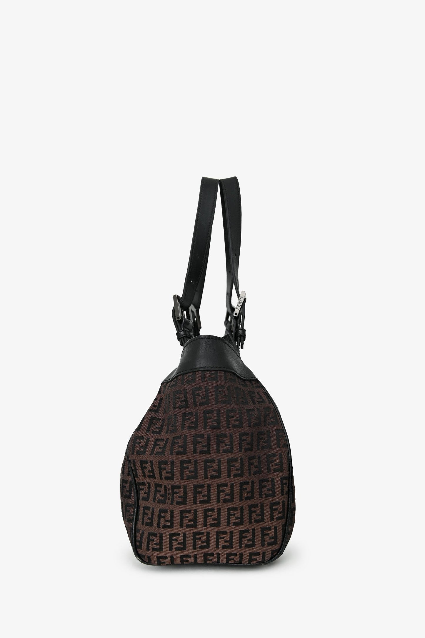 Fendi Zucca Baguette Hobo Bag Canvas Black Brown Shoulder Bag